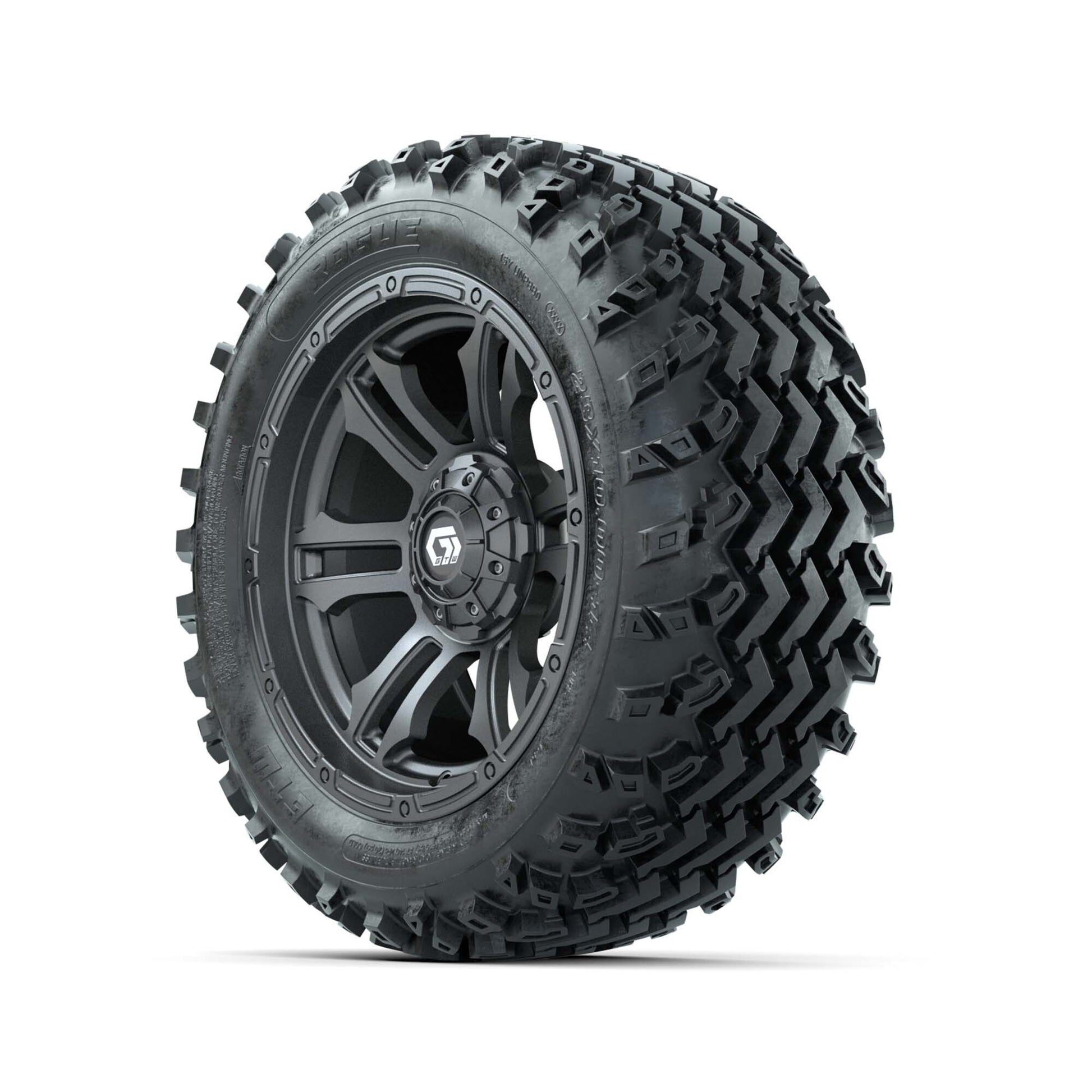 GTW® Shogun Gunmetal 14 in Wheels with 23X10.00-14 Rogue All - 3/4 view