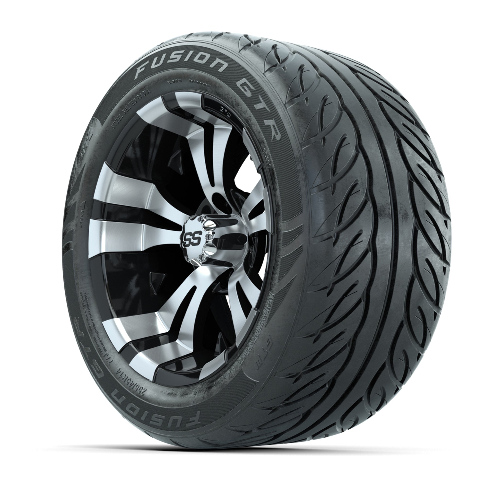 GTW® Vampire Black/Machined 14 in Wheels with 255/45-R14 Fus - 3/4 view