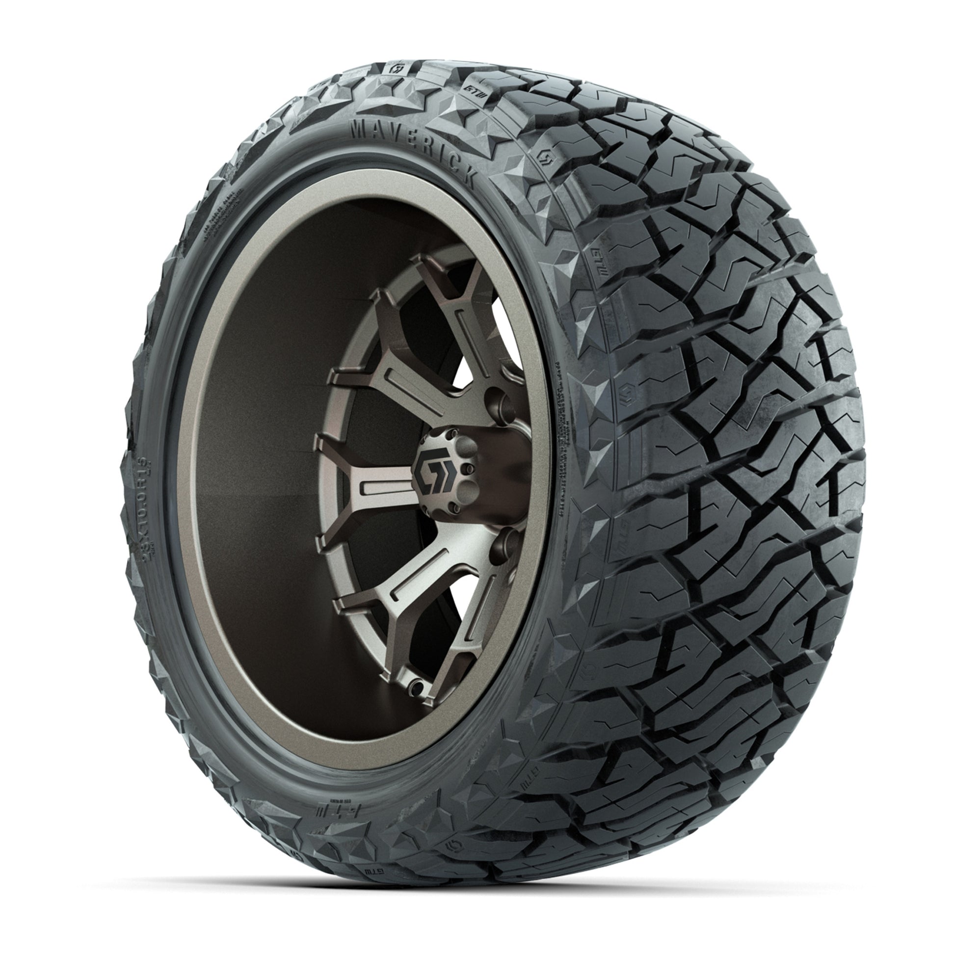 GTW Assault Matte Bronze 15 in Wheels with 23X10-R15 Maverick Steel Belted Radial All-Terrain Tires – Full Set