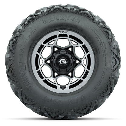GTW® Nexus Black/Silver 12 in Wheels with 25X10-12 Barrage Mud Tires – Full Set