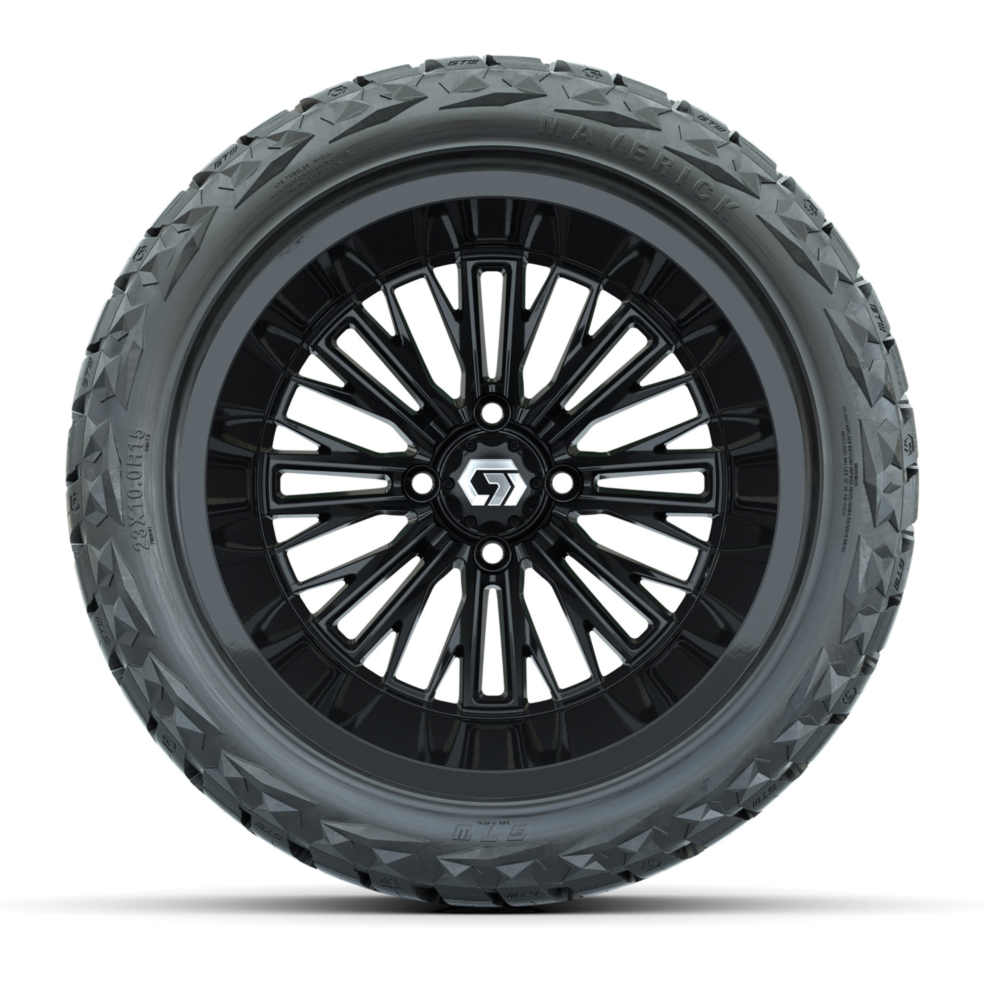 GTW Viper Gloss Black 15 in Wheels with 23X10-R15 Maverick Steel Belted Radial All-Terrain Tires – Full Set