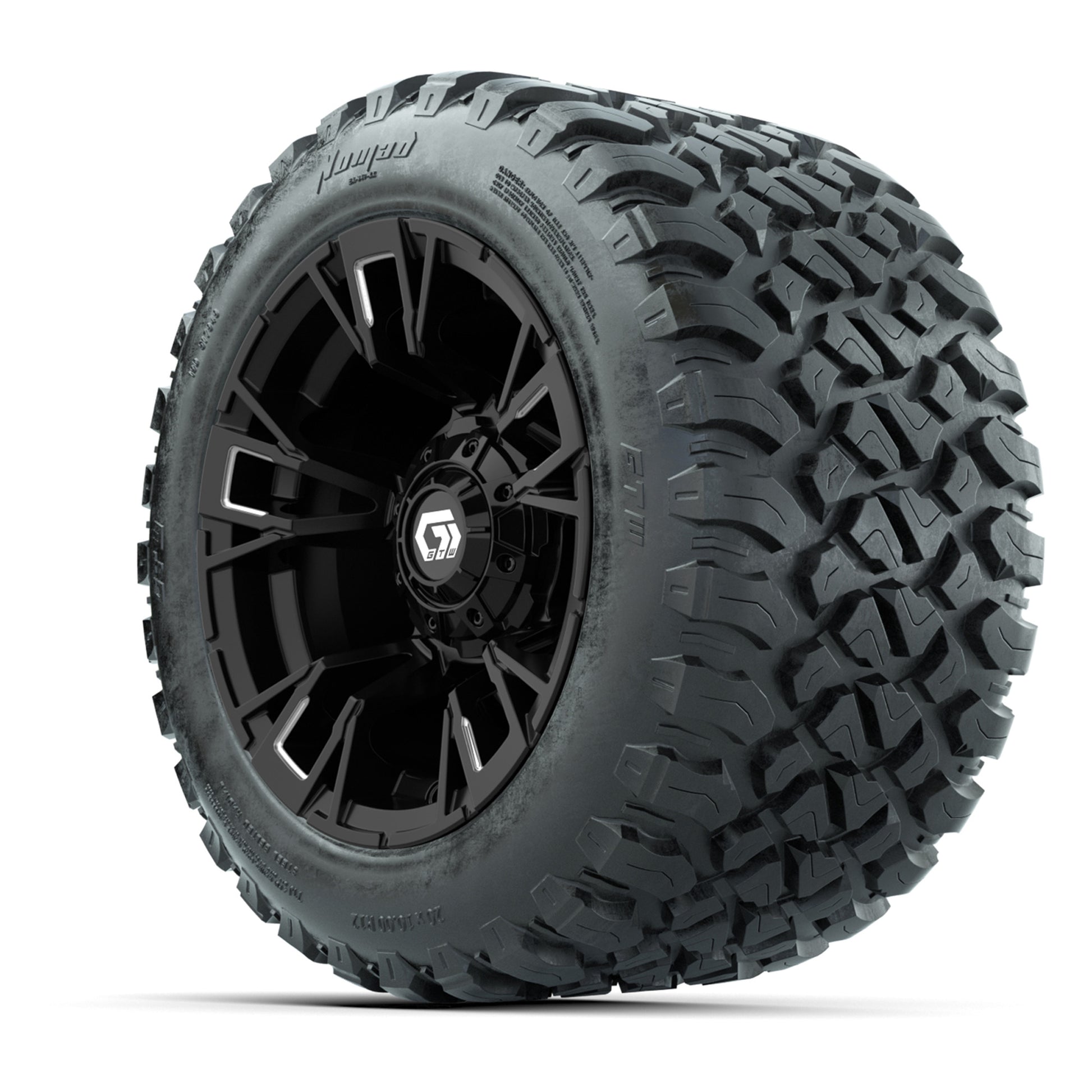 GTW® Vandal Matte Black/Machined 12 in Wheels with 20X10-12 Nomad Steel Belt Radial All-Terrain Tires – Full Set