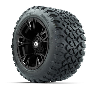 GTW® Vandal Matte Black/Machined 12 in Wheels with 20X10-12 Nomad Steel Belt Radial All-Terrain Tires – Full Set