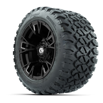 GTW® Vandal Matte Black/Machined 12 in Wheels with 20X10-12 Nomad Steel Belt Radial All-Terrain Tires – Full Set