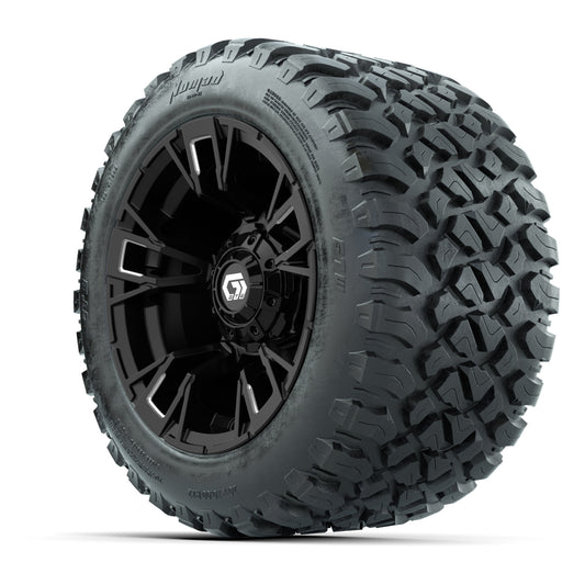 GTW® Vandal Matte Black/Machined 12 in Wheels with 20X10-12 Nomad Steel Belt Radial All-Terrain Tires – Full Set