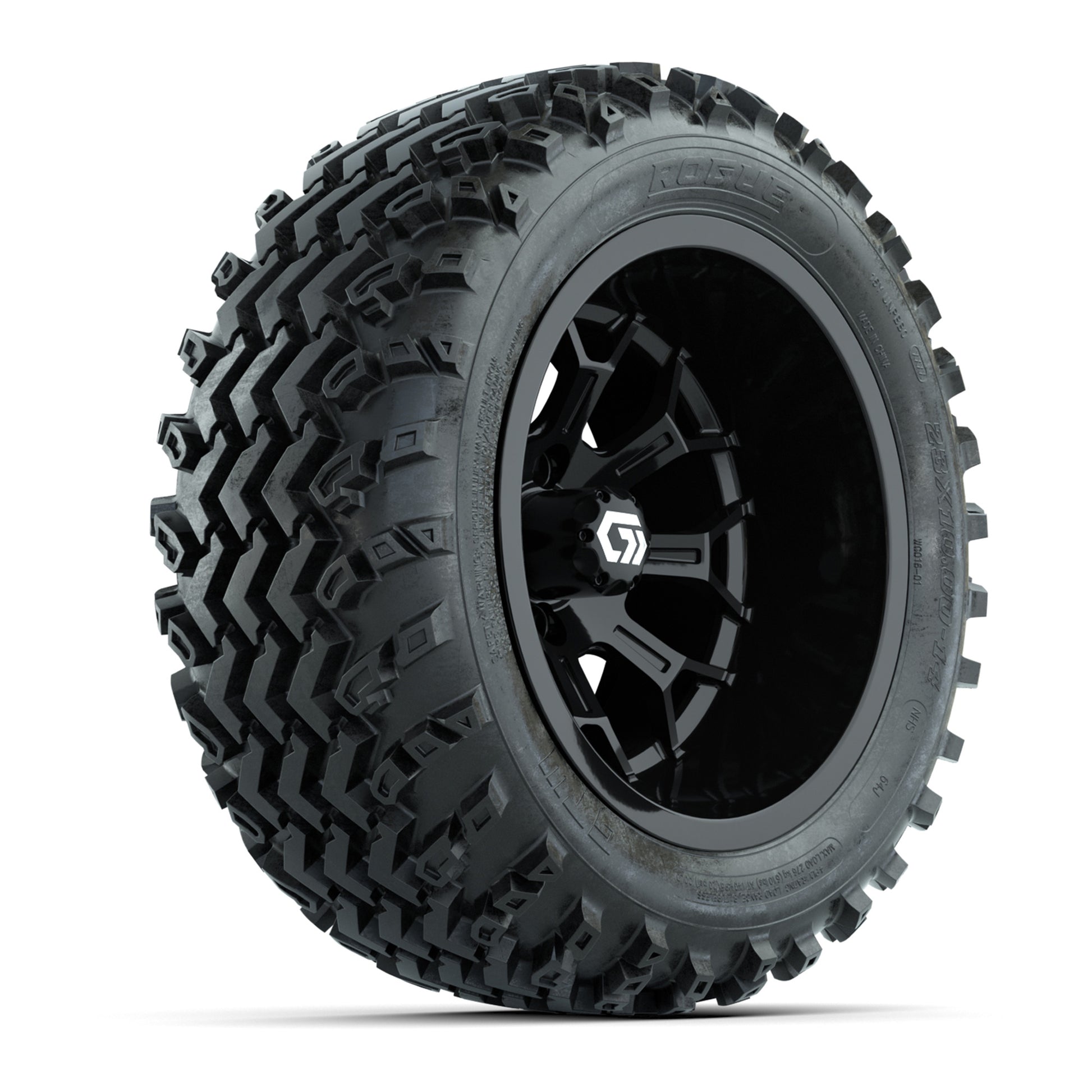 GTW Assault Gloss Black 14 in Wheels with 23X10-R14 Rogue All-Terrain Tires – Full Set