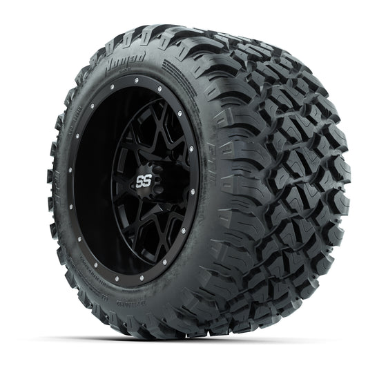 GTW® Vortex 2 Matte Black 12 in Wheels with 22X11-R12 Nomad Steel Belt Radial All-Terrain Tires – Full Set