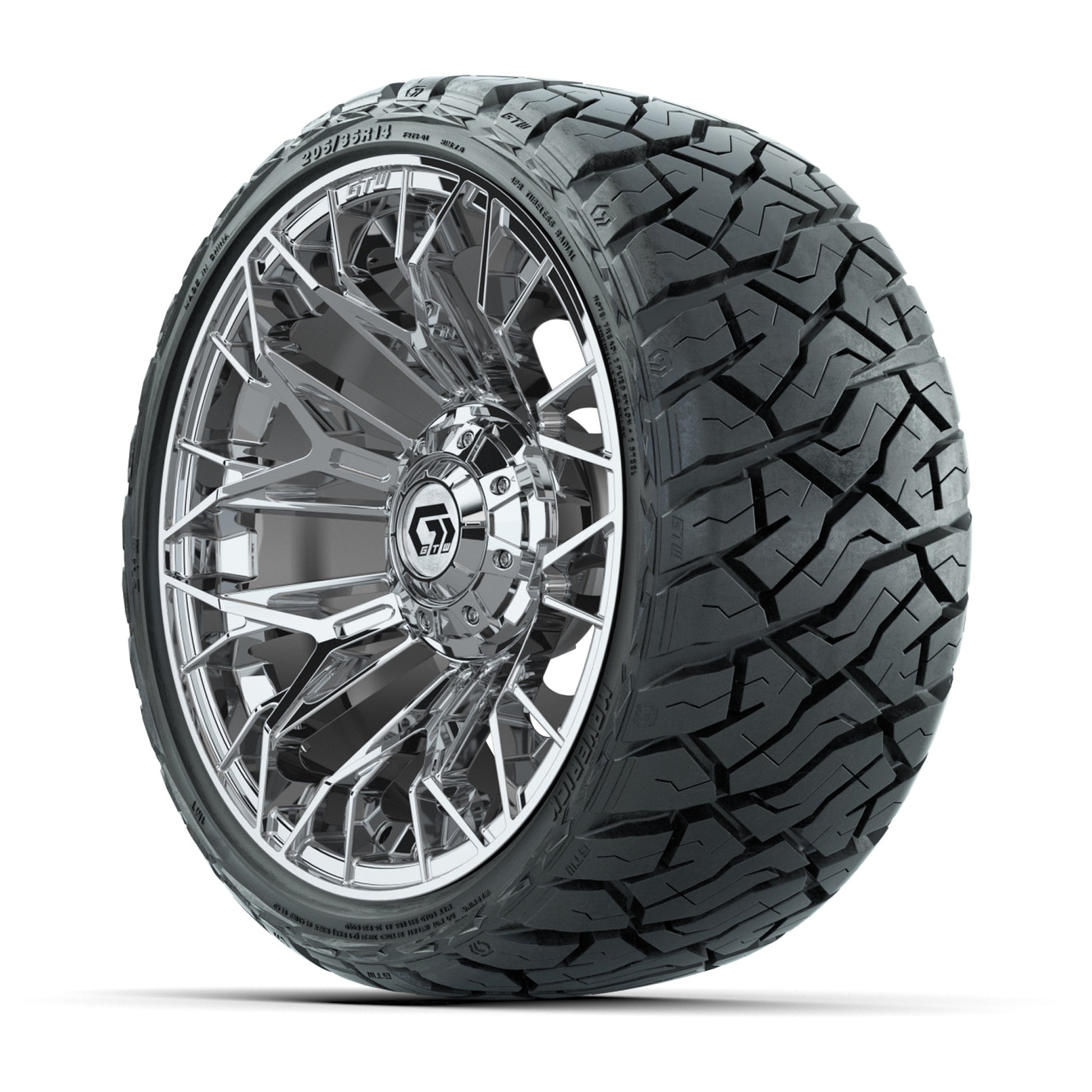 GTW Stellar Chrome 14 in Wheels with 205/35-R14 Maverick Low - 3/4 view