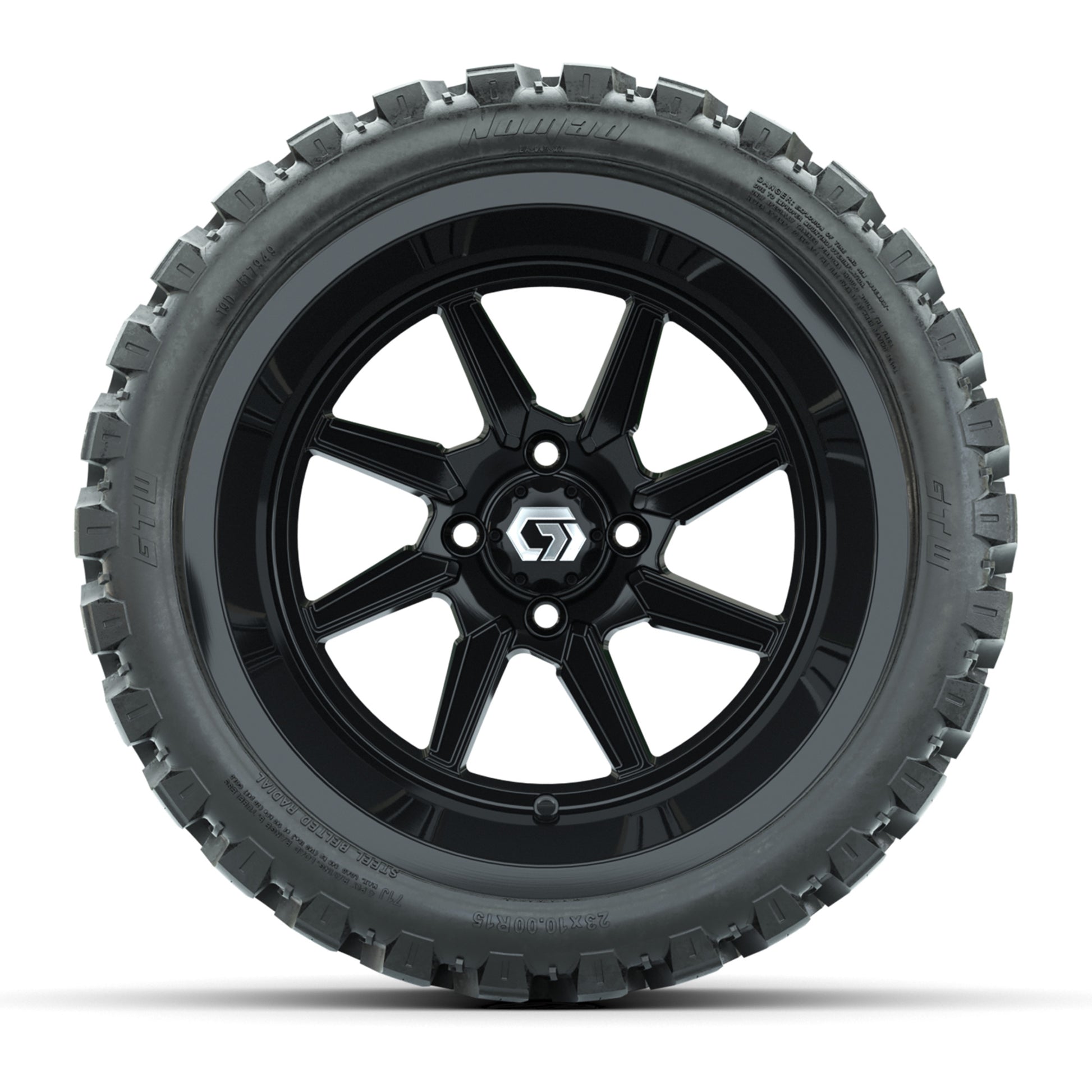 GTW Reaper Gloss Black 15 in Wheels with 23X10-R15 Nomad Steel Belted Radial All-Terrain Tires – Full Set