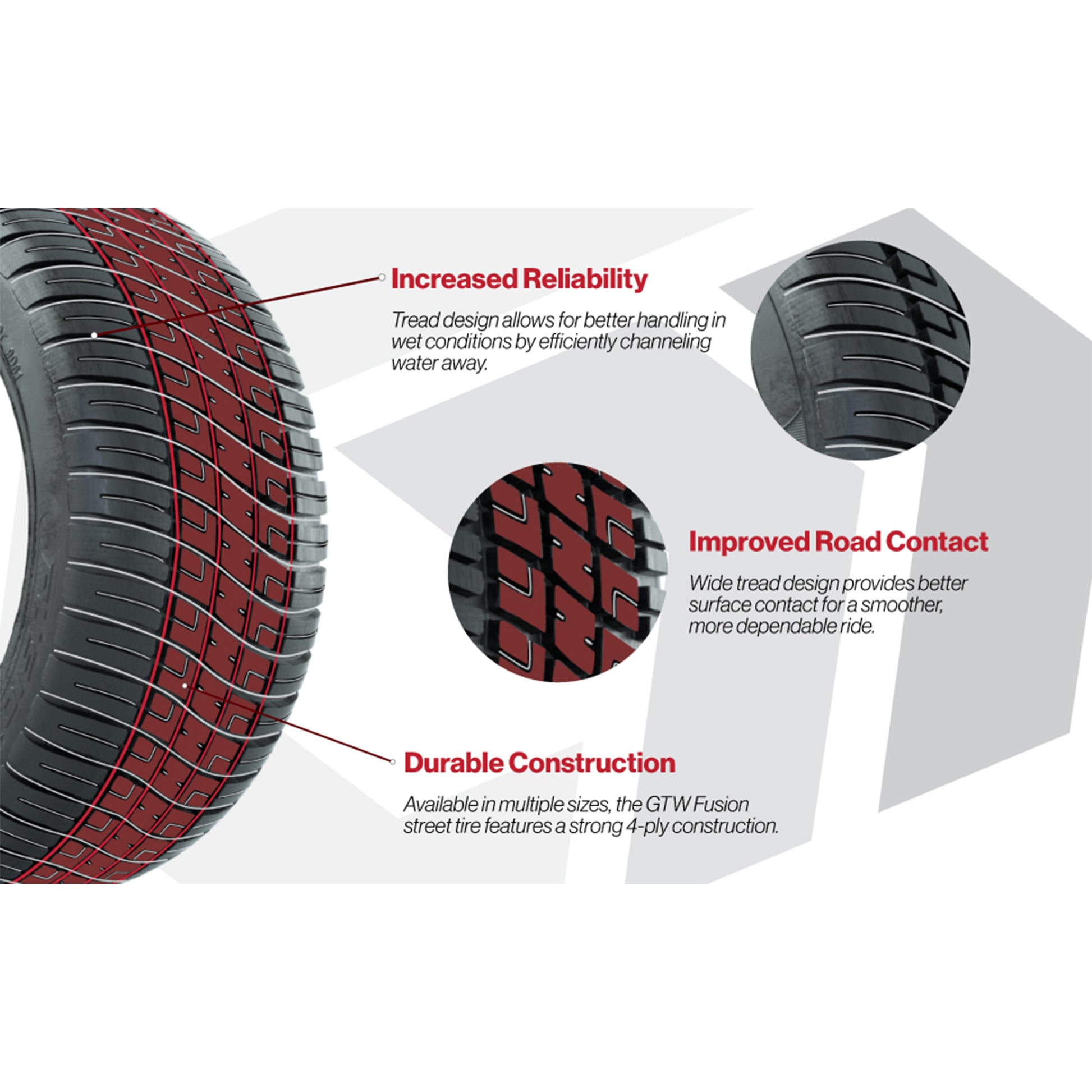 Set of 4 GTW Tempest Wheels with Fusion Street Tires - 10 Inch