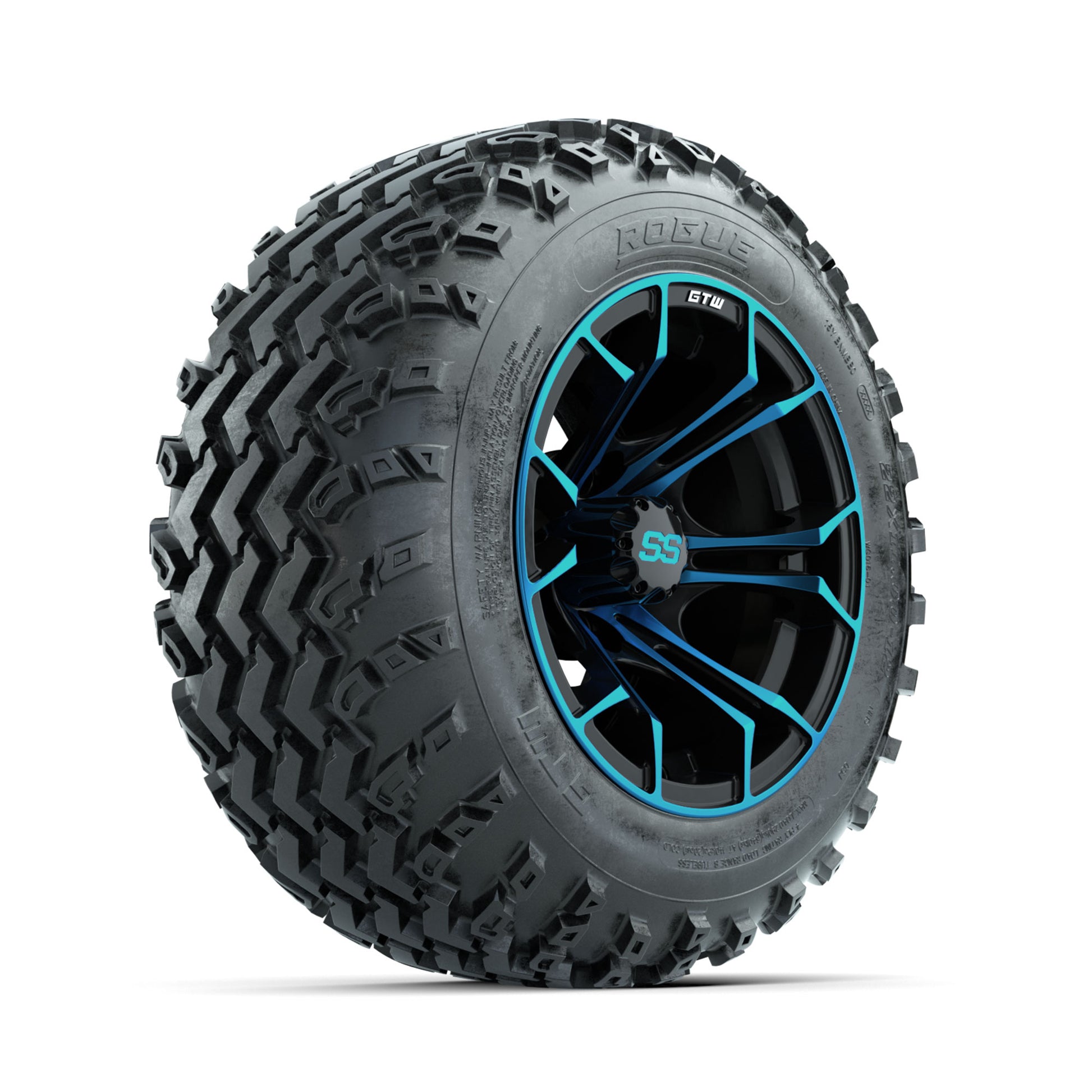 GTW Spyder Blue/Black 12 in Wheels with 22x11.00-12 Rogue All Terrain Tires – Full Set