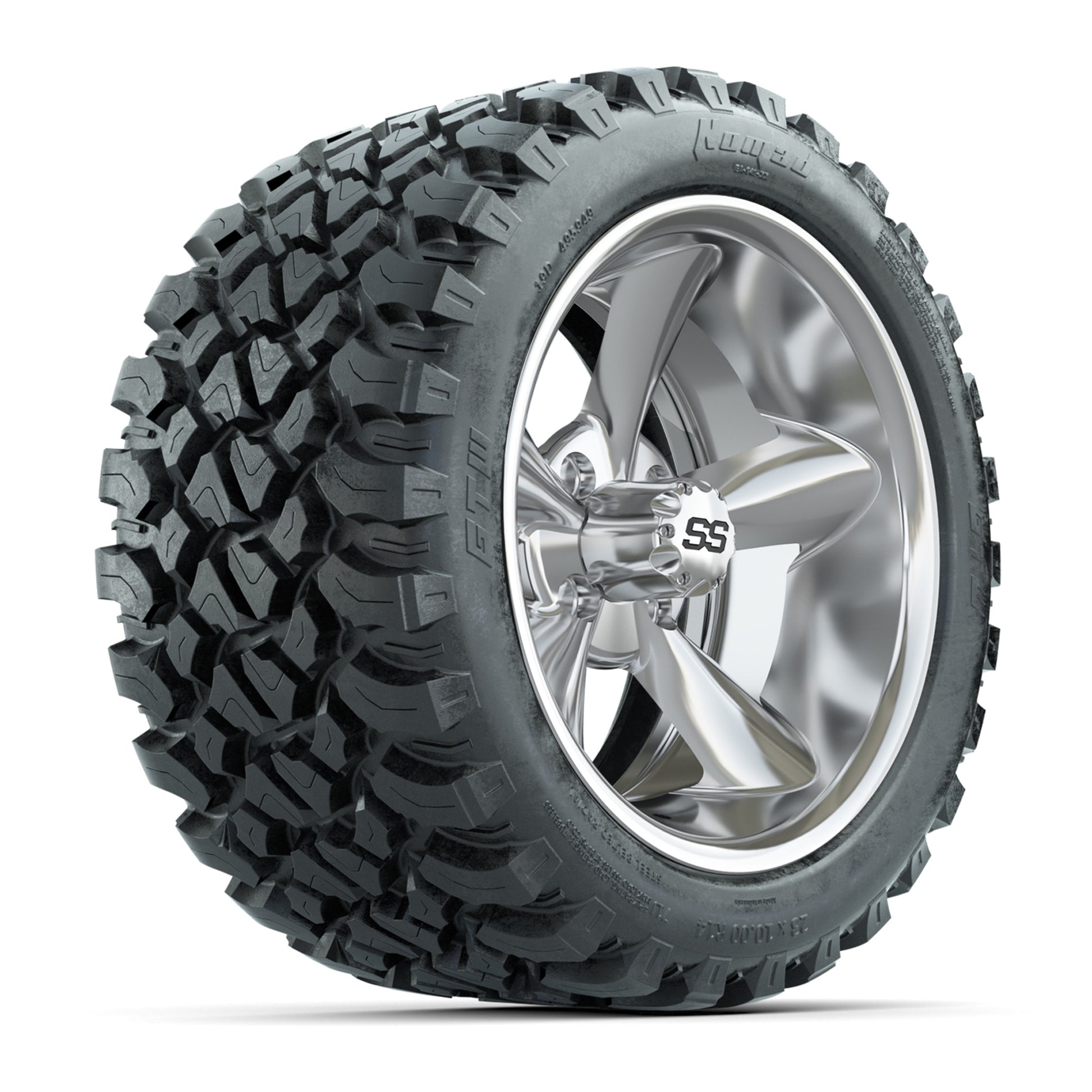 GTW® Godfather Chrome 14 in Wheels with 23X10-R14 Nomad Steel Belt Radial All-Terrain Tires – Full Set