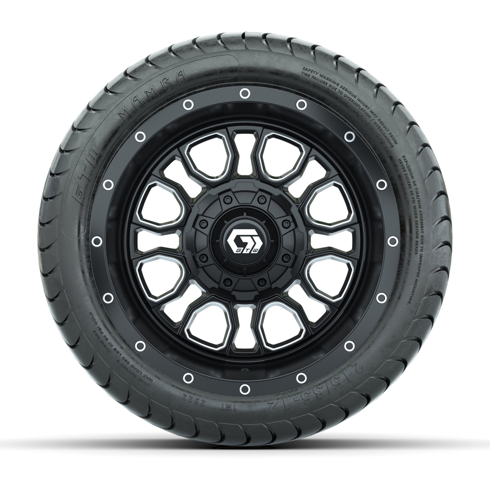 Set of (4) 12 in GTW® Volt Machined & Black Wheels with 215/35-12 Mamba Street Tires