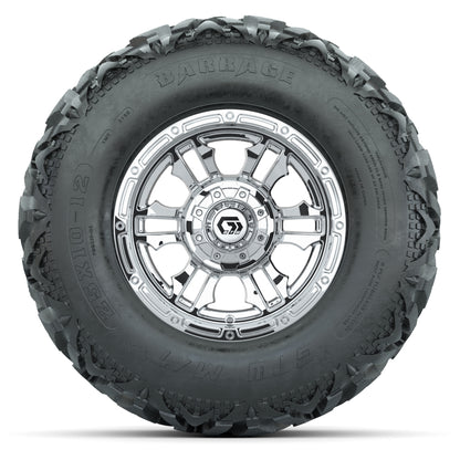 GTW® Shogun Chrome 12 in Wheels with 25X10-12 Barrage Mud Tires – Full Set