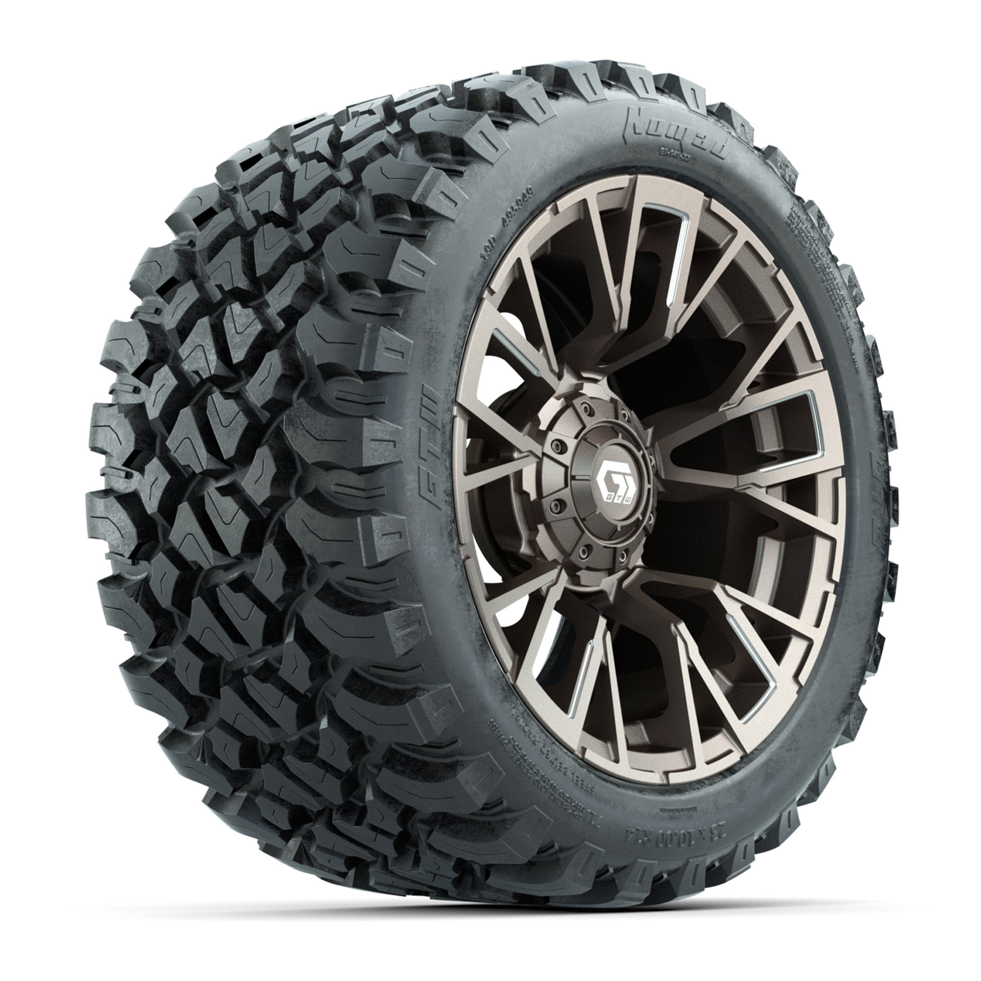 GTW® Vandal Bronze/Machined 14 in Wheels with 23X10-R14 Nomad Steel Belt Radial All-Terrain Tires – Full Set