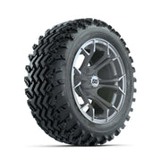 GTW® Spyder Silver Brush 14 in Wheels with 23X10.00-14 Rogue All-Terrain Tires – Full Set