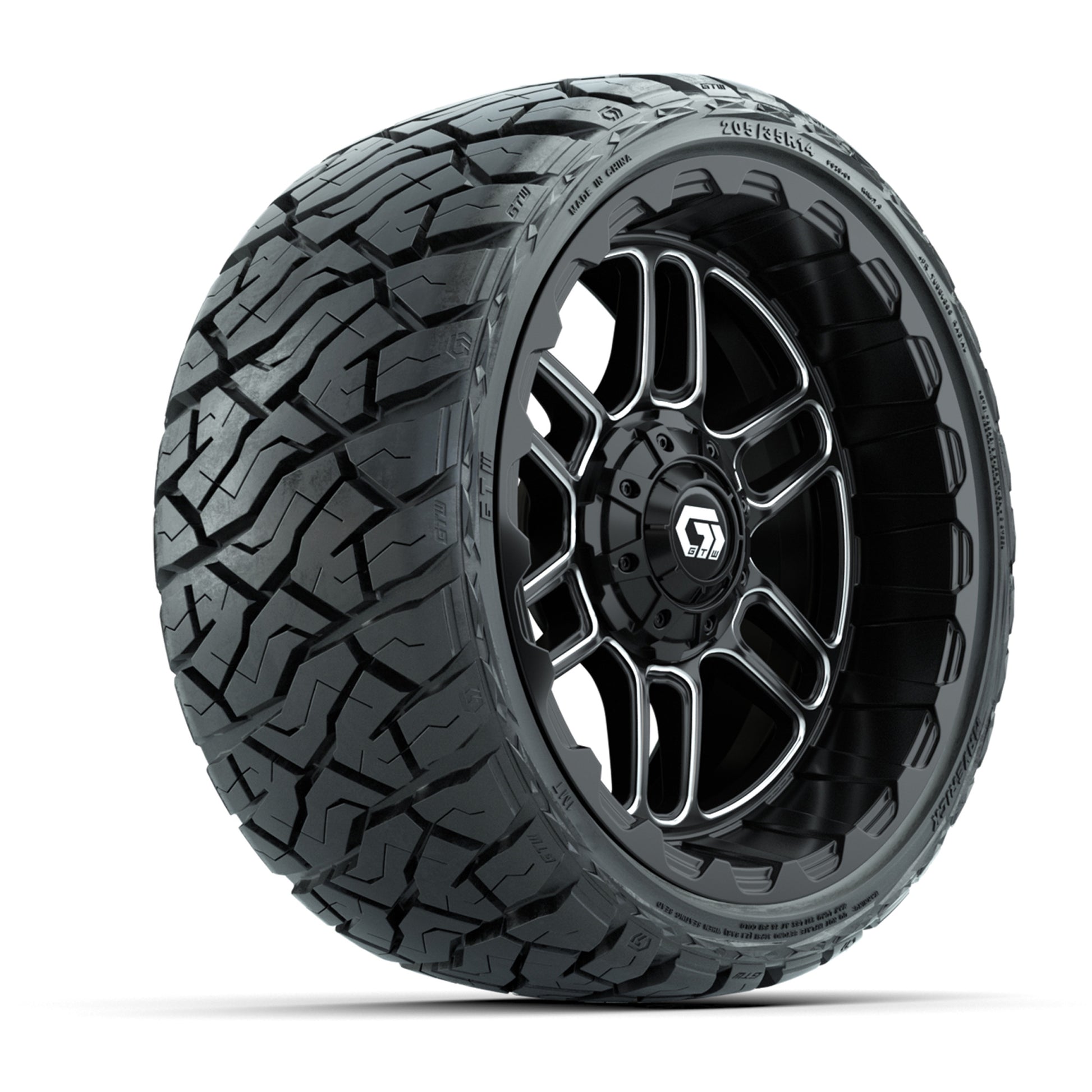GTW Titan Black/Machined 14 in Wheels with 205/35-R14 Maverick Low-Profile All-Terrain Tires – Full Set