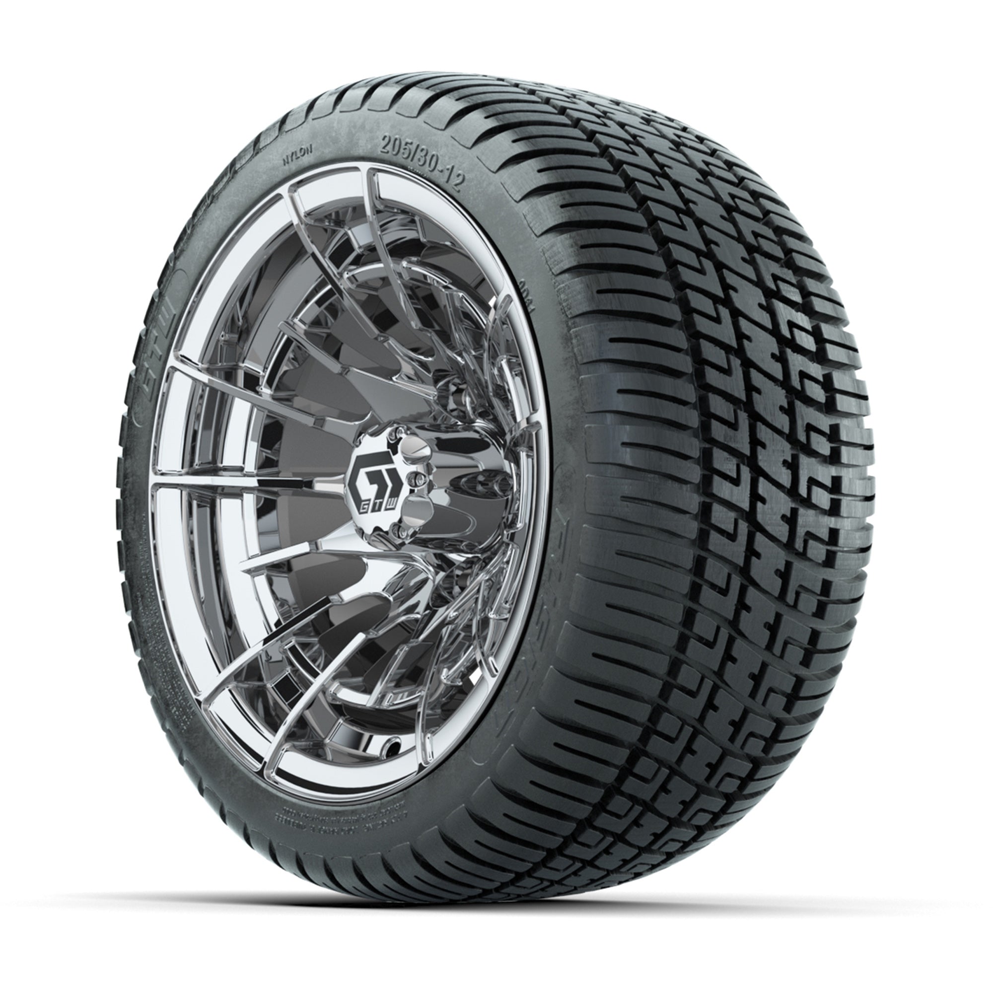 GTW® Boost Chrome 12 in Wheels with 205/30-12 Fusion Street Tires – Full Set