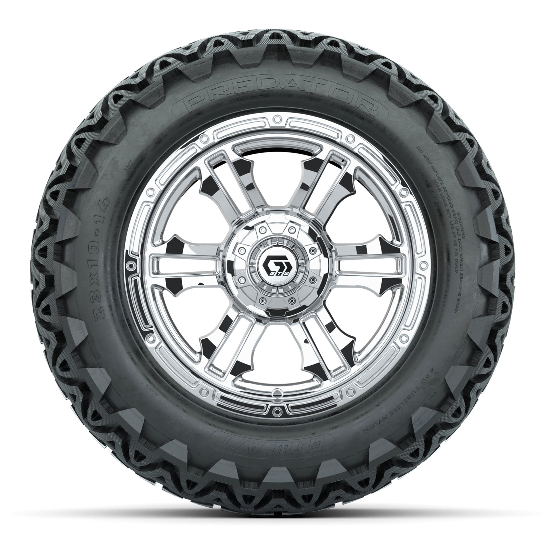 GTW® Shogun Chrome 14 in Wheels with 23x10-14 Predator All-T - front view