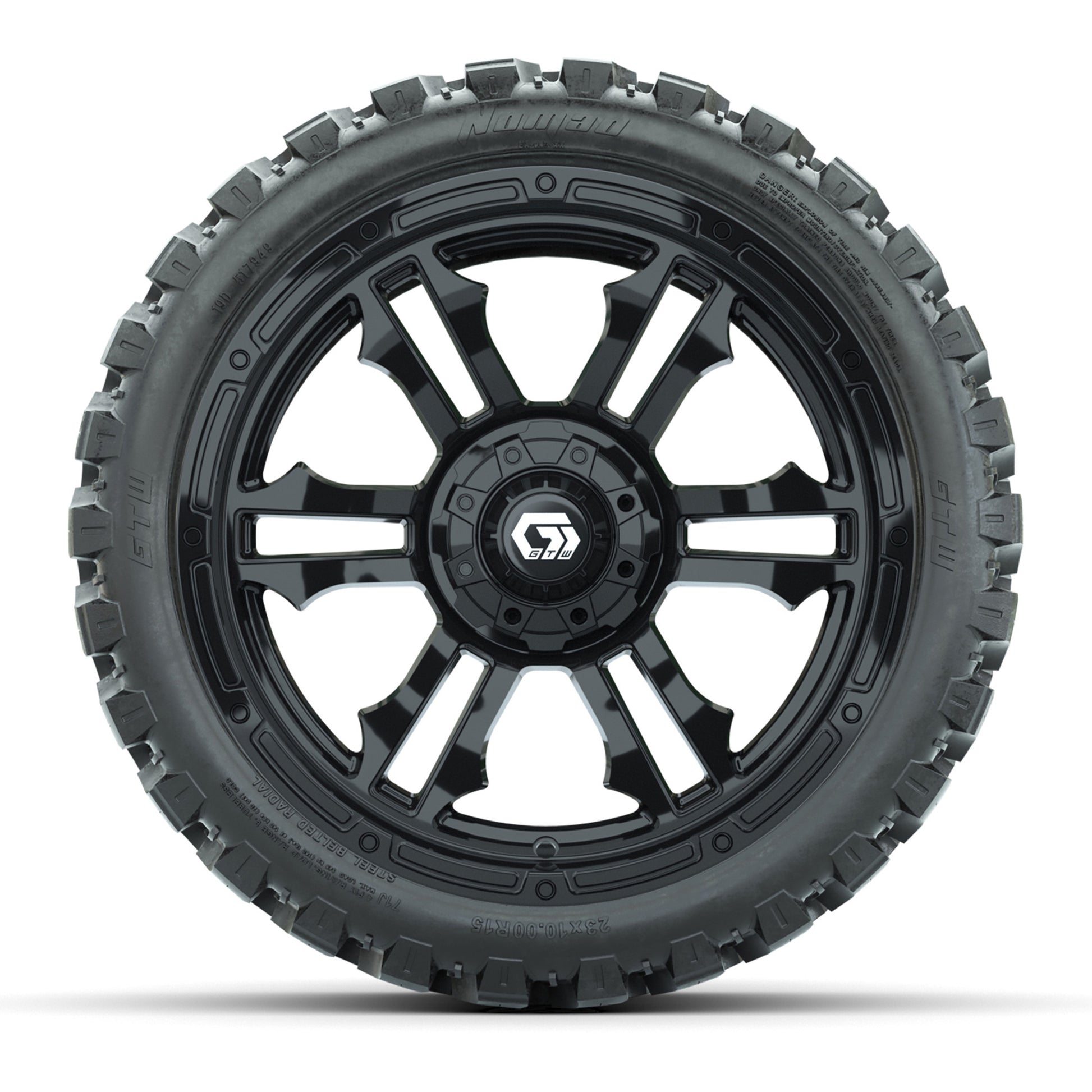 GTW® Shogun Gloss Black 15 in Wheels with 23x10-R15 Nomad St - front view