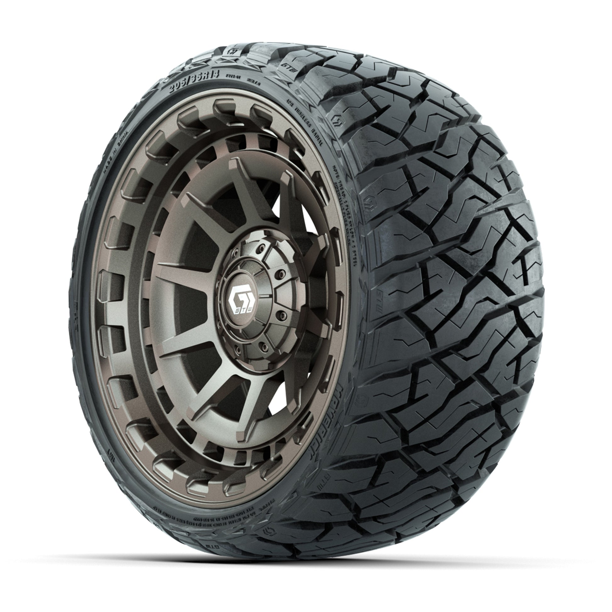 GTW Barricade Satin Bronze 14 in Wheels with 205/35-R14 Mave - 3/4 view