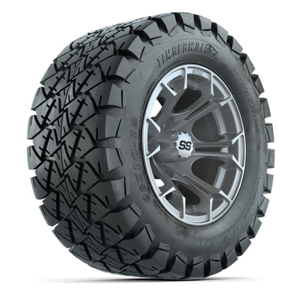 GTW® Spyder Silver Brush 12 in Wheels with 22X10-12 Timberwolf All-Terrain Tires – Full Set