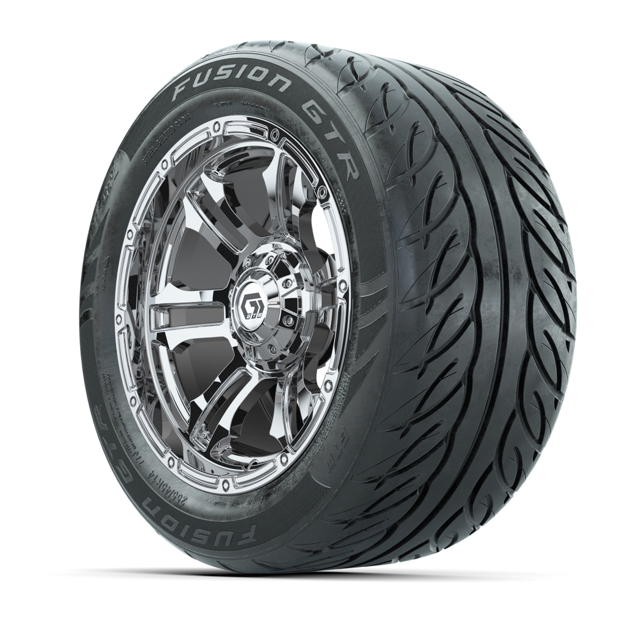 GTW® Shogun Chrome 14 in Wheels with 255/45-R14 Fusion GTR S - 3/4 view