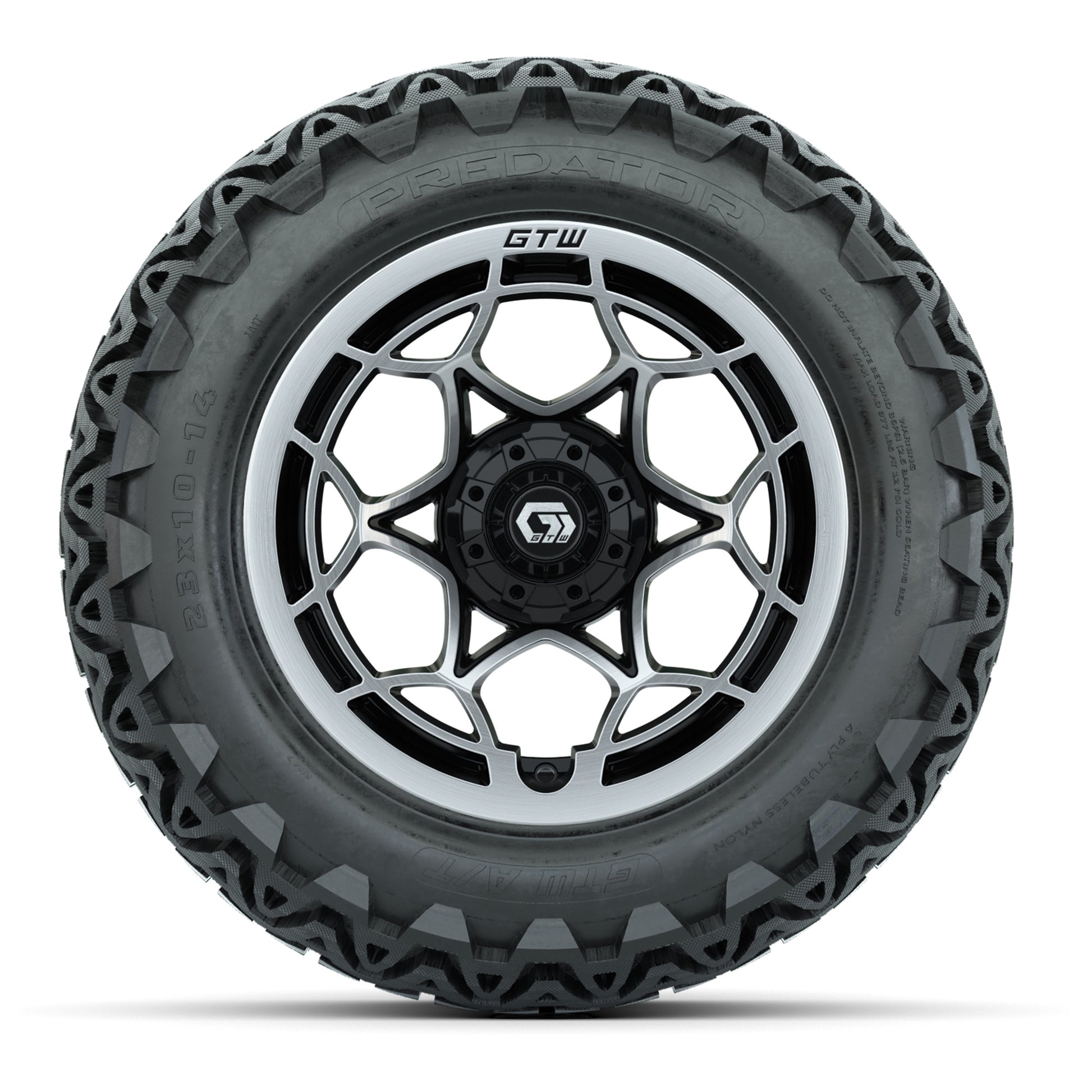 GTW® Nexus Gloss Black/Silver 14 in Wheels with 23x10-14 Pre - front view