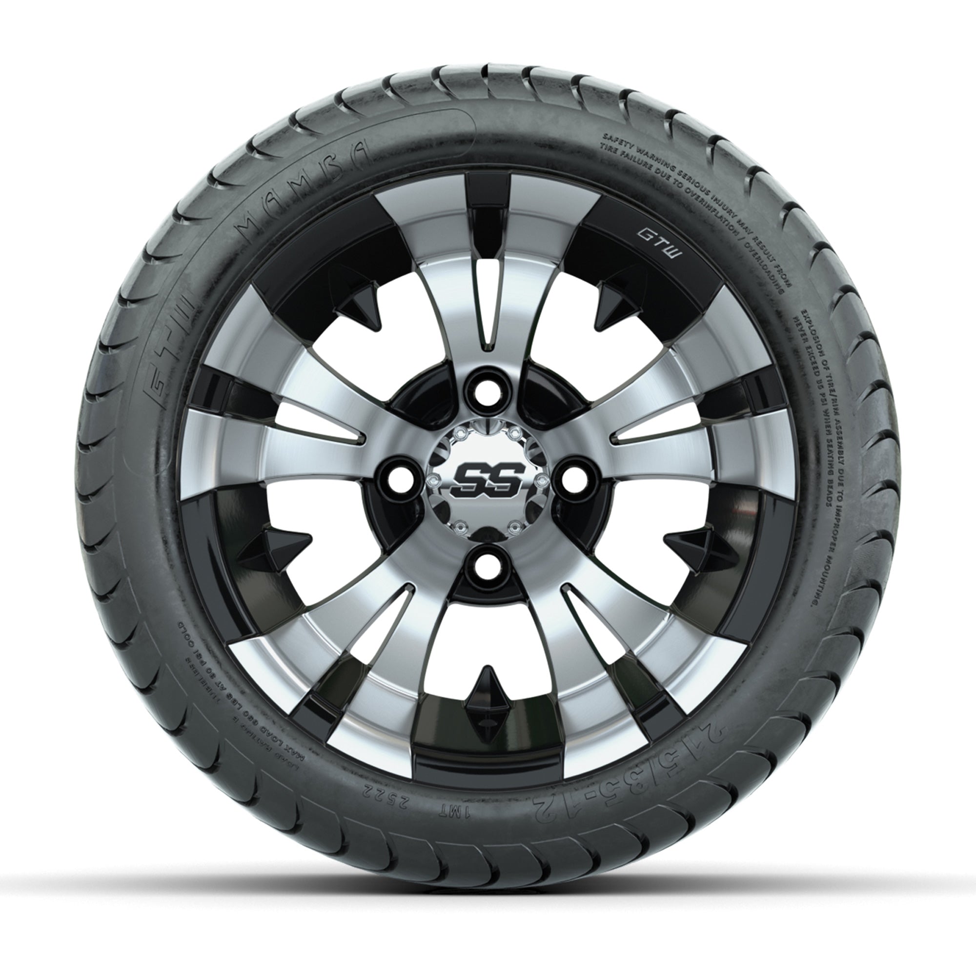 GTW Vampire Black and Machined 12 in Wheels with 18in Mamba Street Tires – Set of 4