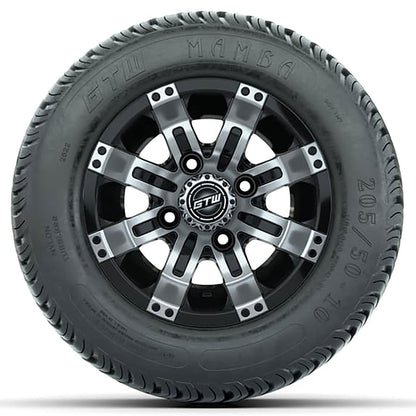 GTW 10 inch Tempest machined black wheels with Mamba street tires - Set of Four