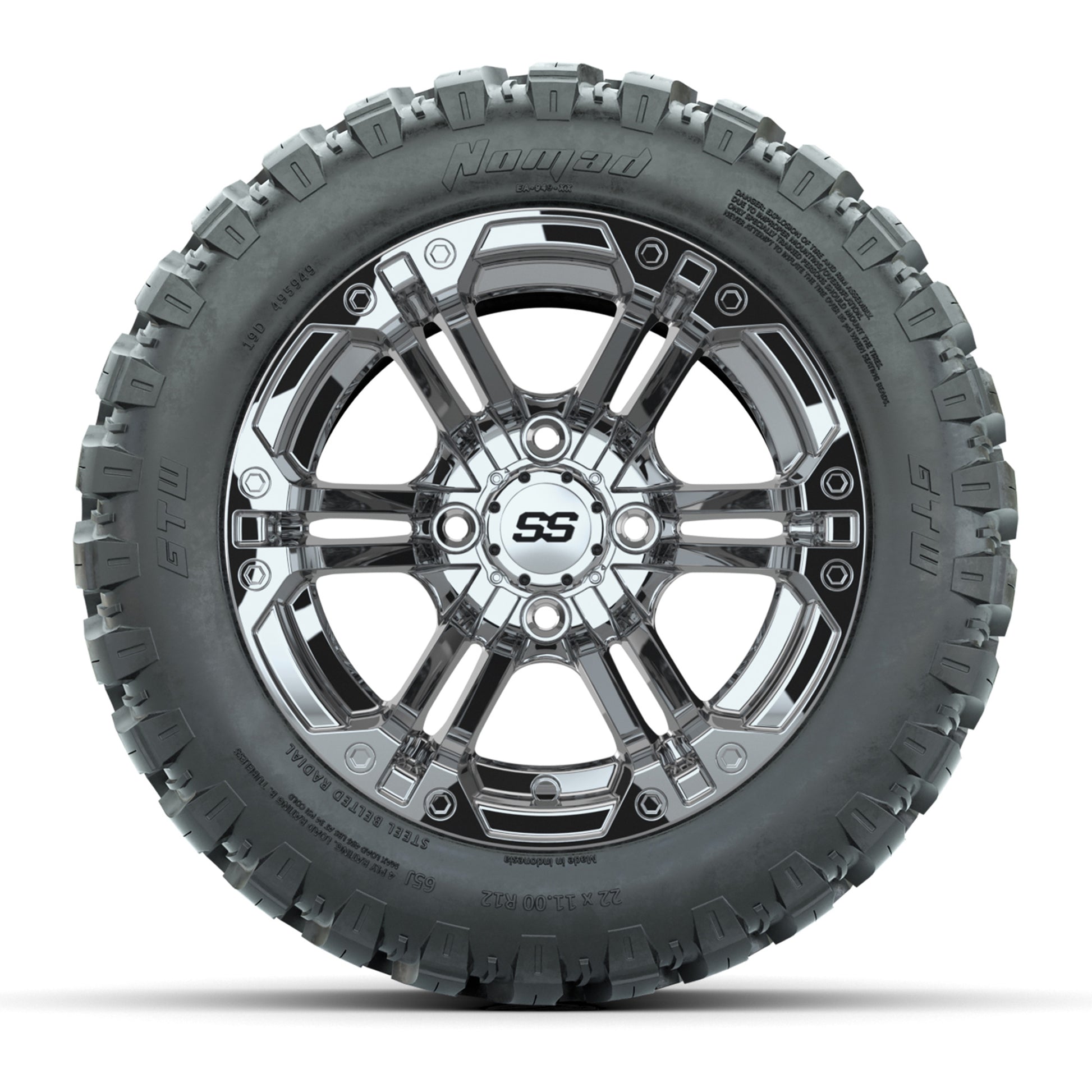 GTW® Specter Chrome 12 in Wheels with 22X11-R12 Nomad Steel Belt Radial All-Terrain Tires – Full Set