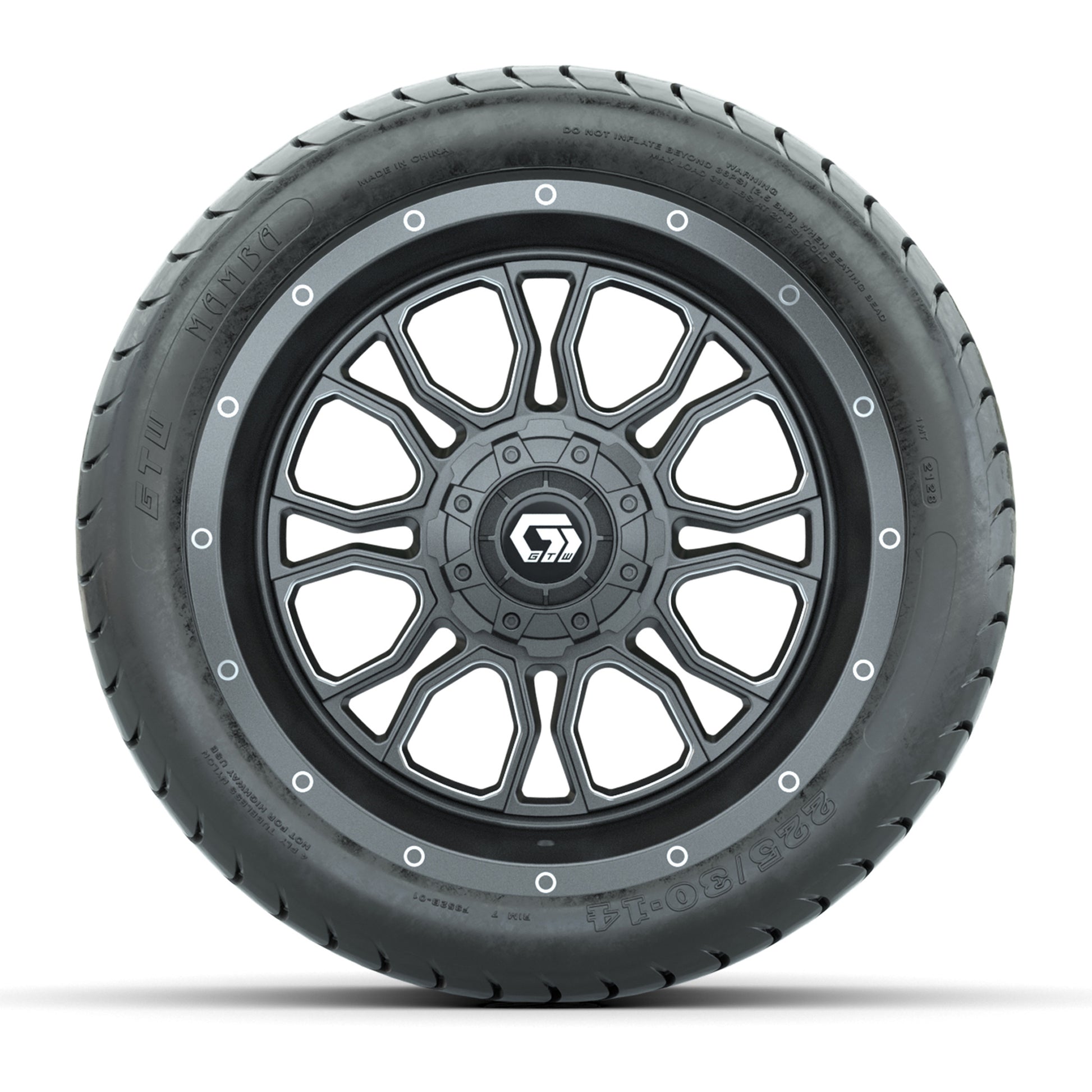 GTW Volt Gunmetal/Machined 14 in Wheels with 225/30-14 Mamba - front view