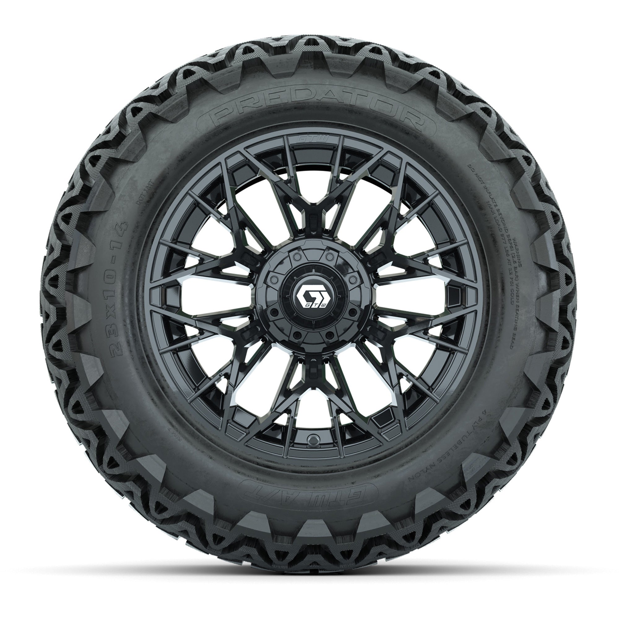 Set of (4) 14 in GTW® Stellar Black Wheels with 23x10-14 Pre - 3/4 view