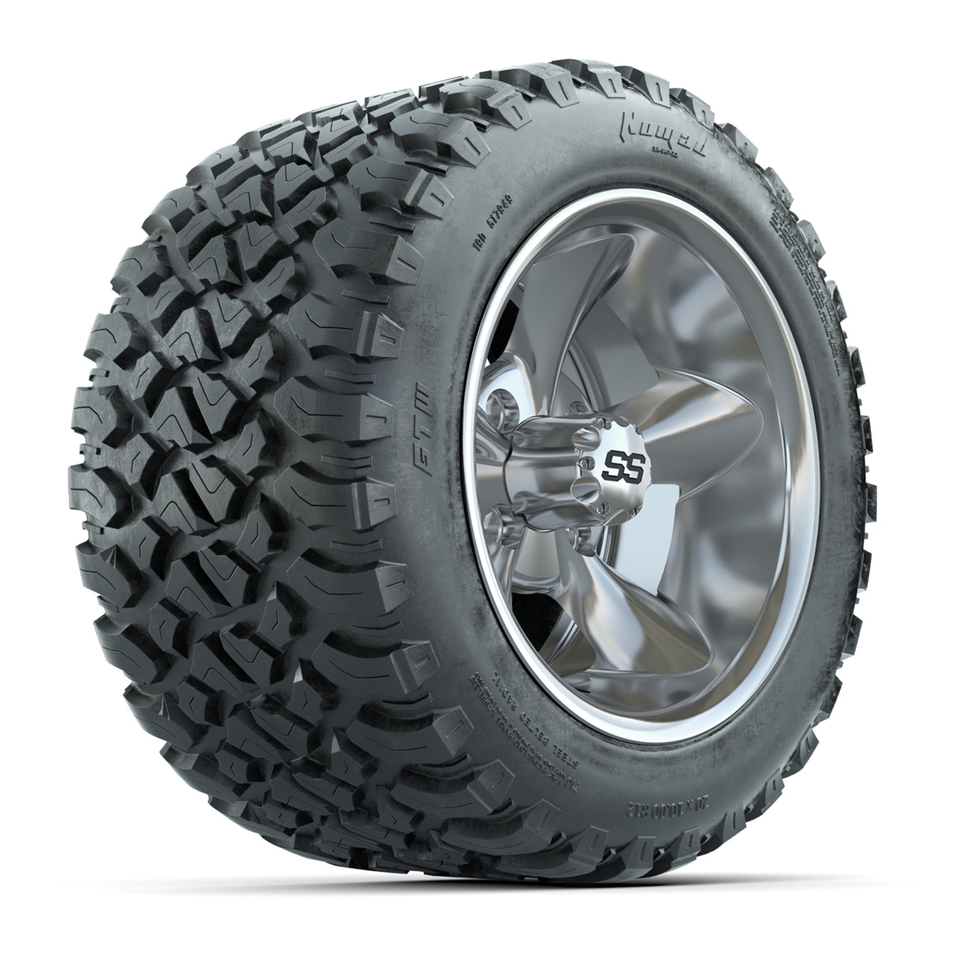 GTW® Godfather Chrome 12 in Wheels with 20X10-12 Nomad Steel Belt Radial All-Terrain Tires – Full Set