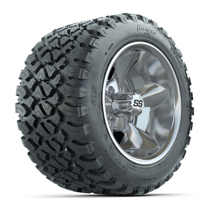 GTW® Godfather Chrome 12 in Wheels with 20X10-12 Nomad Steel Belt Radial All-Terrain Tires – Full Set