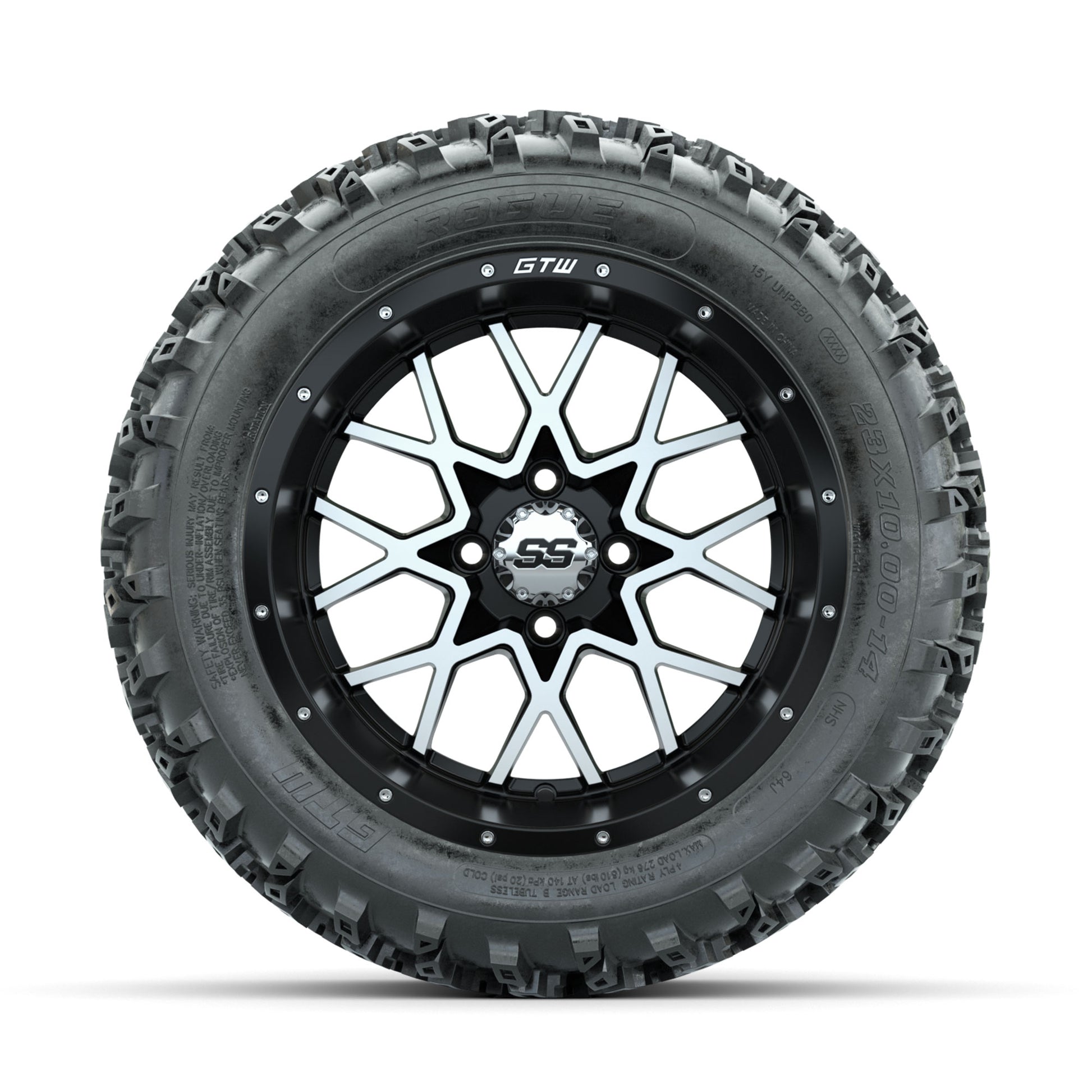 GTW Vortex Machined/Matte Black 14 in Wheels with 23x10.00-1 - front view