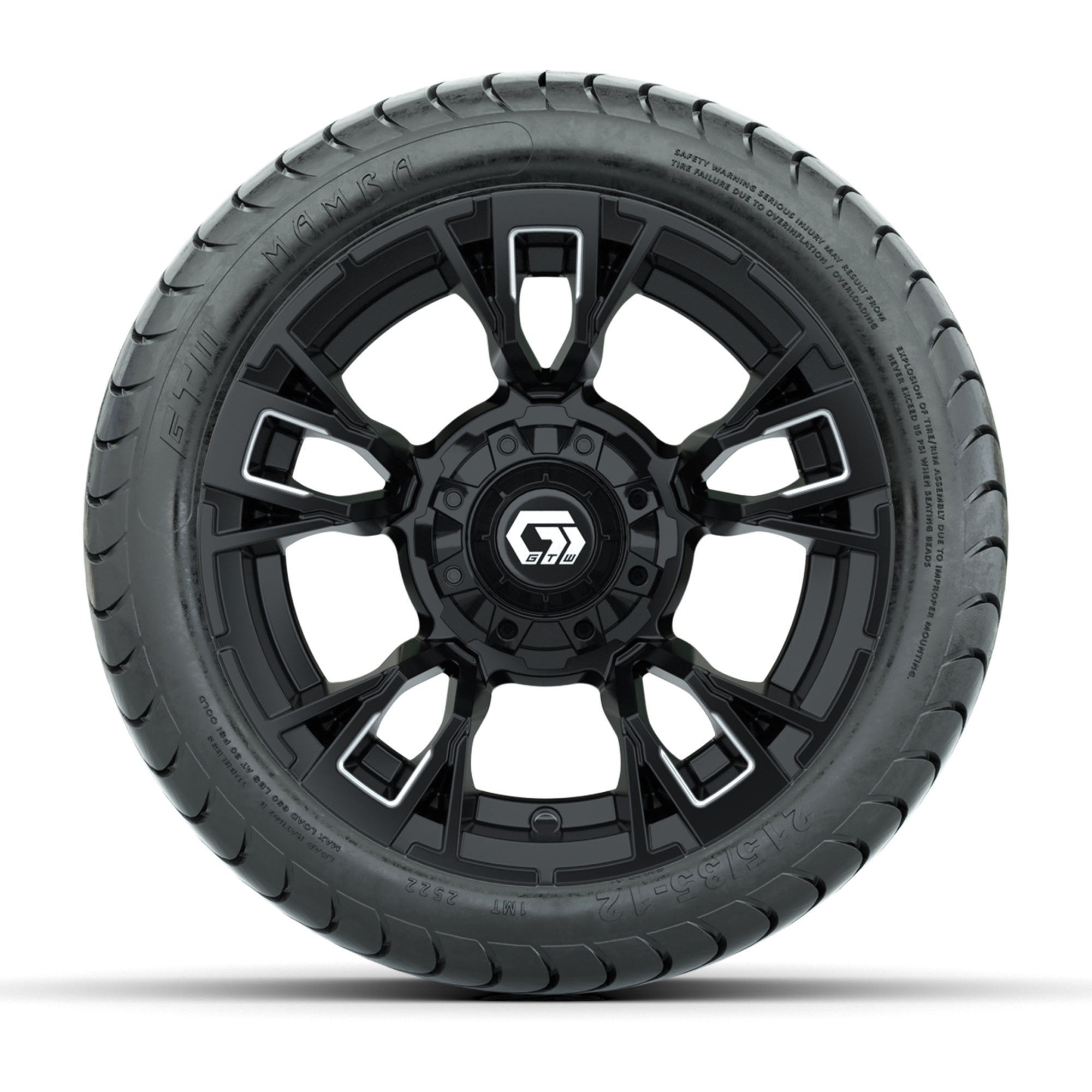 GTW® Vandal Matte Black/Machined 12 in Wheels with 215/35-12 Mamba Street Tires – Full Set