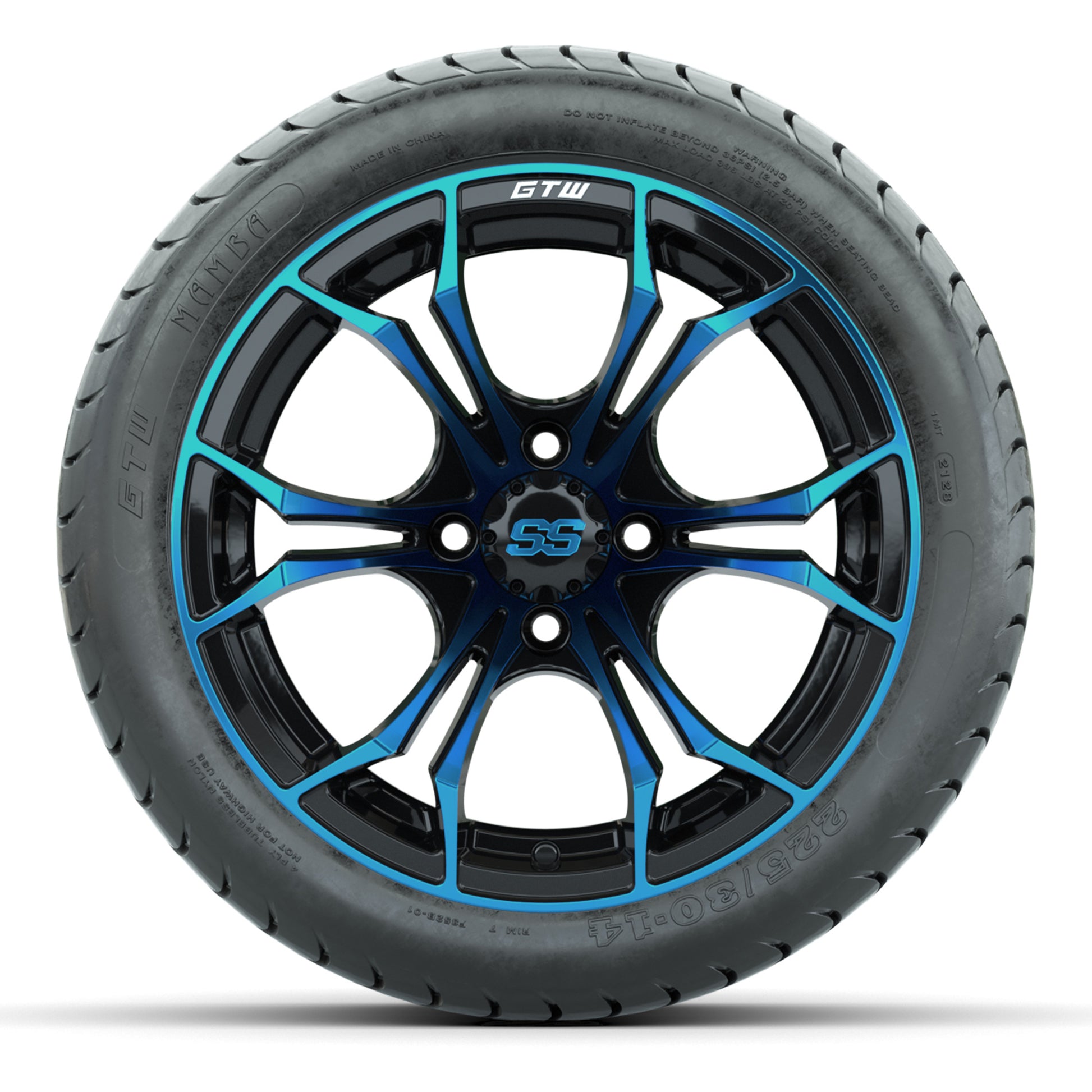 GTW Spyder Black/Blue 14 in Wheels with 225/30-14 Mamba Stre - front view