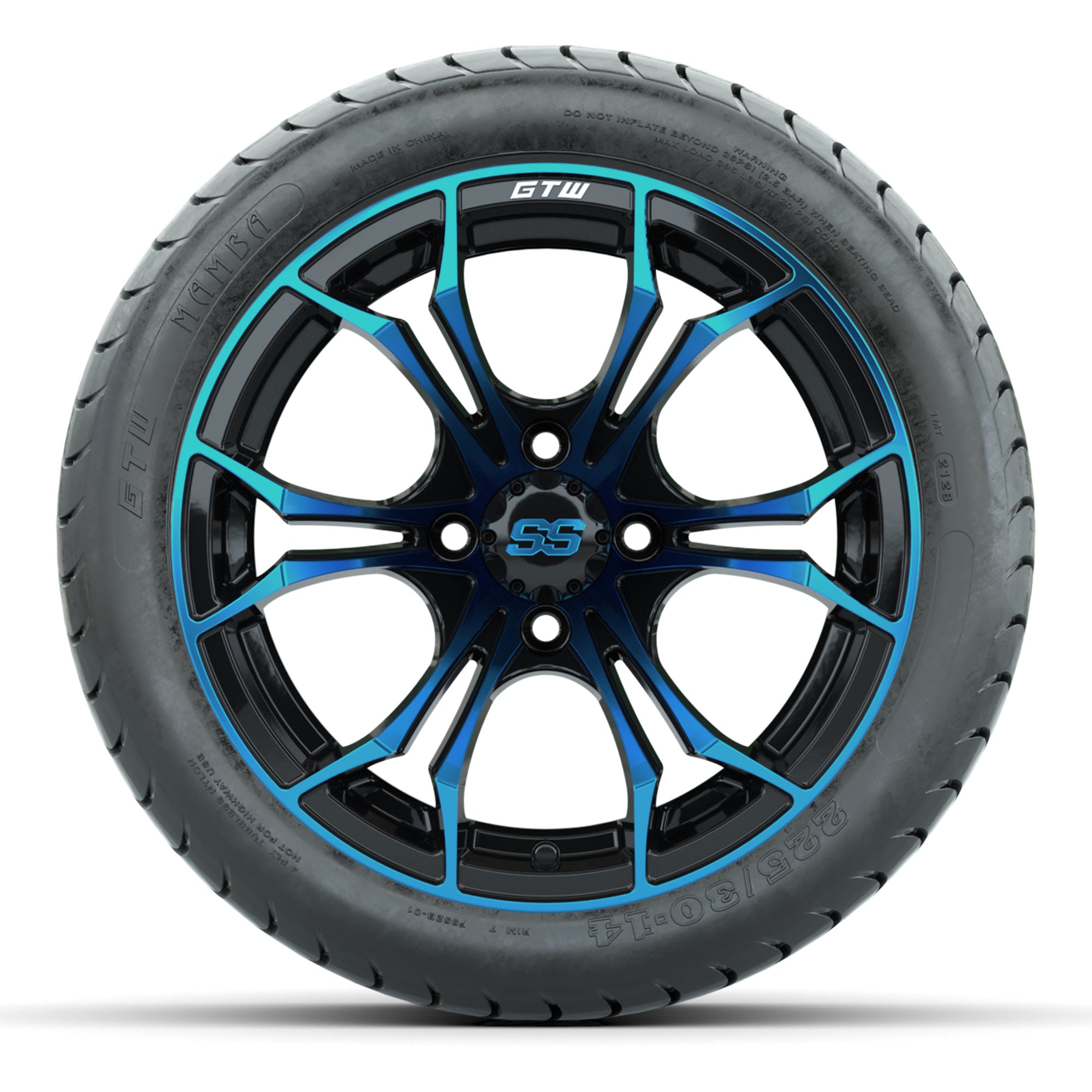 GTW Spyder Black/Blue 14 in Wheels with 225/30-14 Mamba Stre - 3/4 view