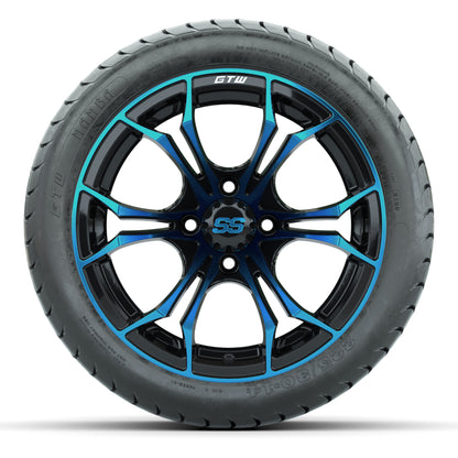 GTW Spyder Black/Blue 14 in Wheels with 225/30-14 Mamba Stre - front view