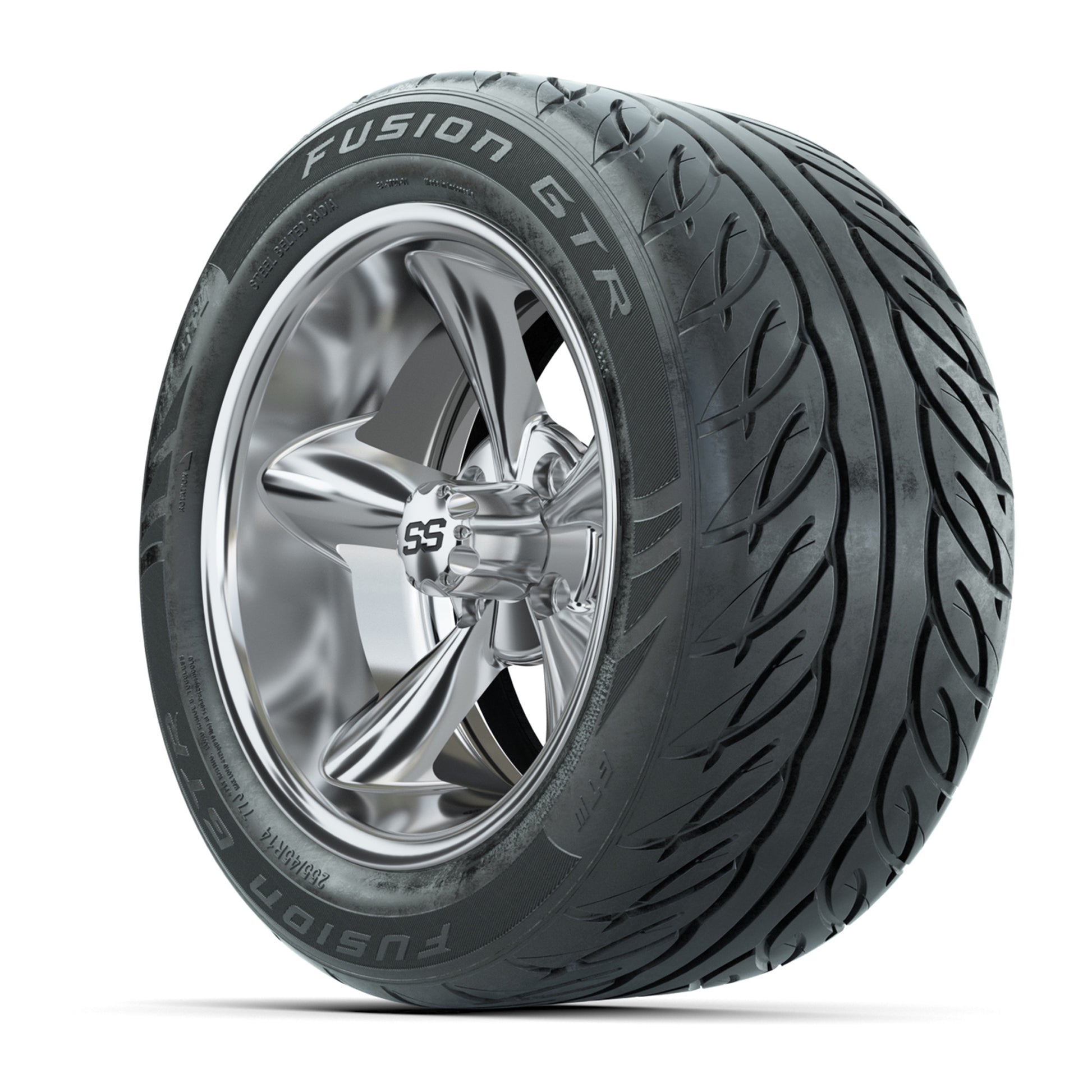 GTW® Godfather Chrome 14 in Wheels with 255/45-R14 Fusion GT - 3/4 view