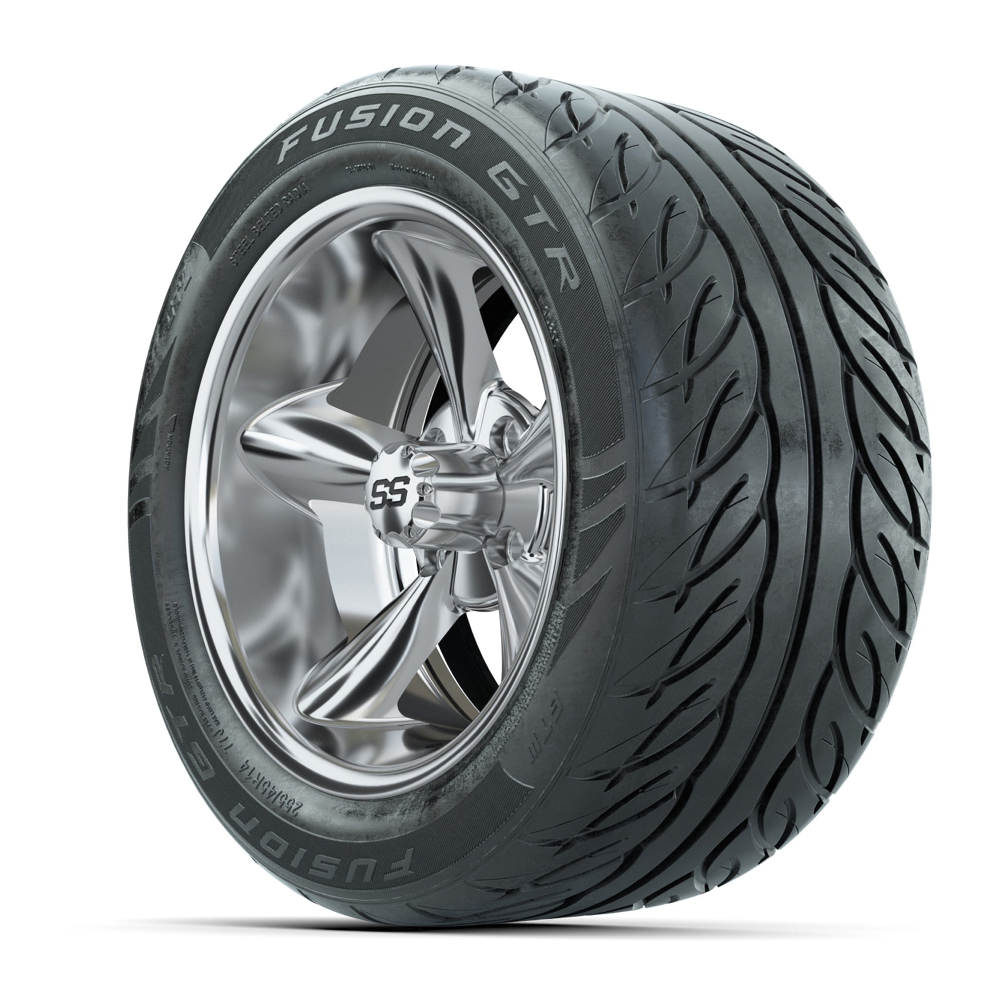 GTW® Godfather Chrome 14 in Wheels with 255/45-R14 Fusion GT - 3/4 view