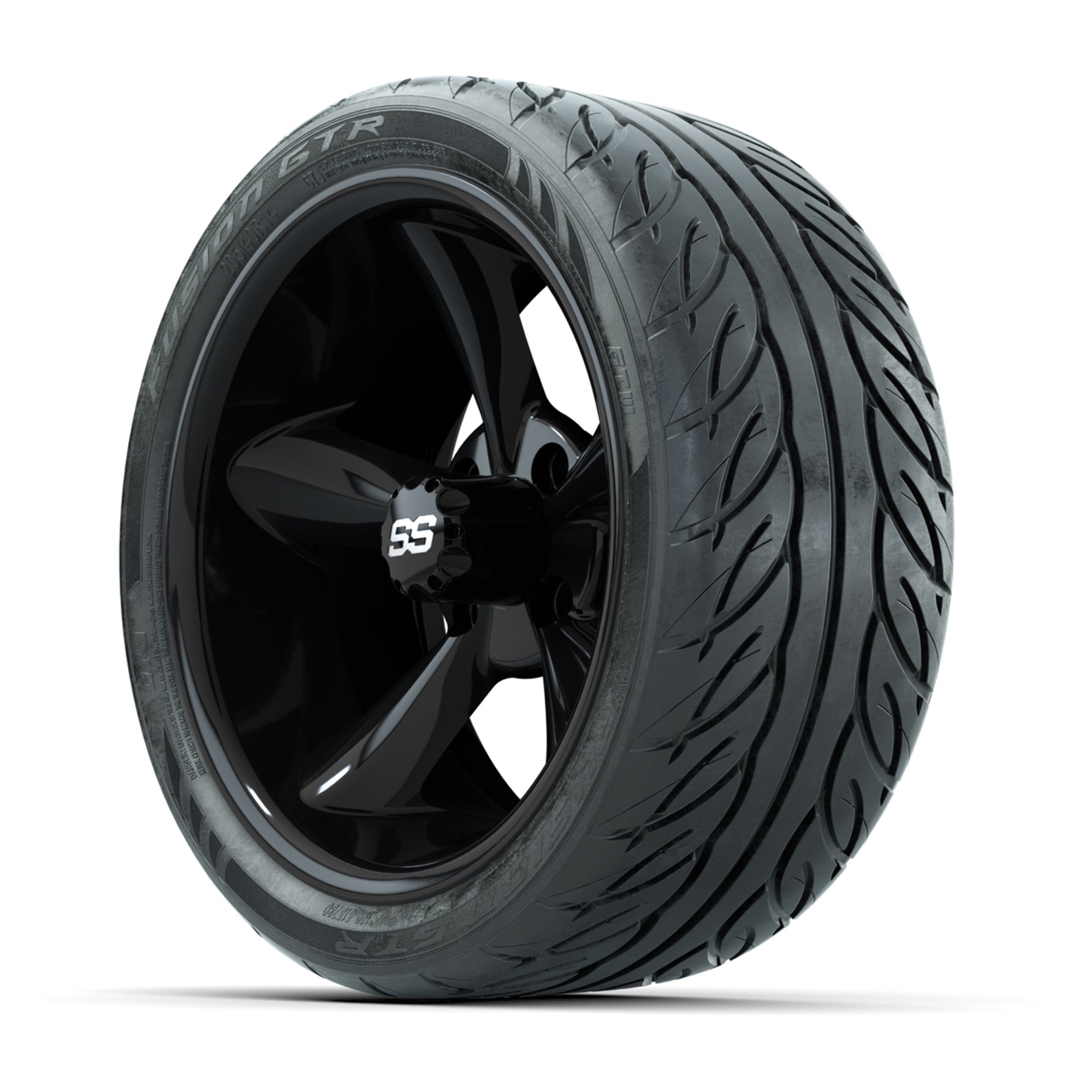 GTW® Godfather Black 14 in Wheels with 205/40-R14 Fusion GTR - 3/4 view