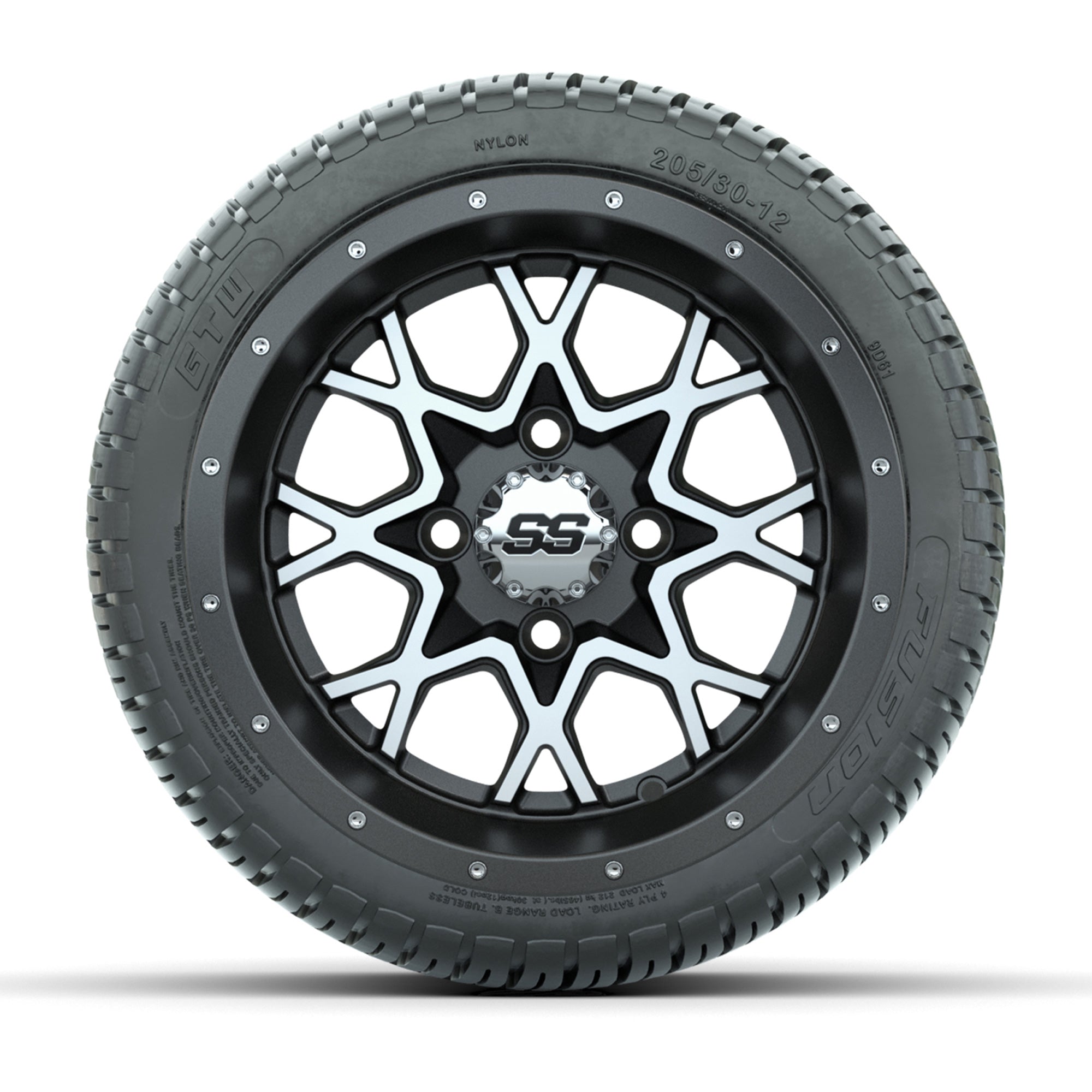 Set of (4) 12 in GTW Vortex Wheels with 205/30-12 GTW Fusion Street Tires
