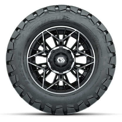 GTW® Stellar Black/Machined 12 in Wheels with 22X10-12 Timberwolf All-Terrain Tires – Full Set