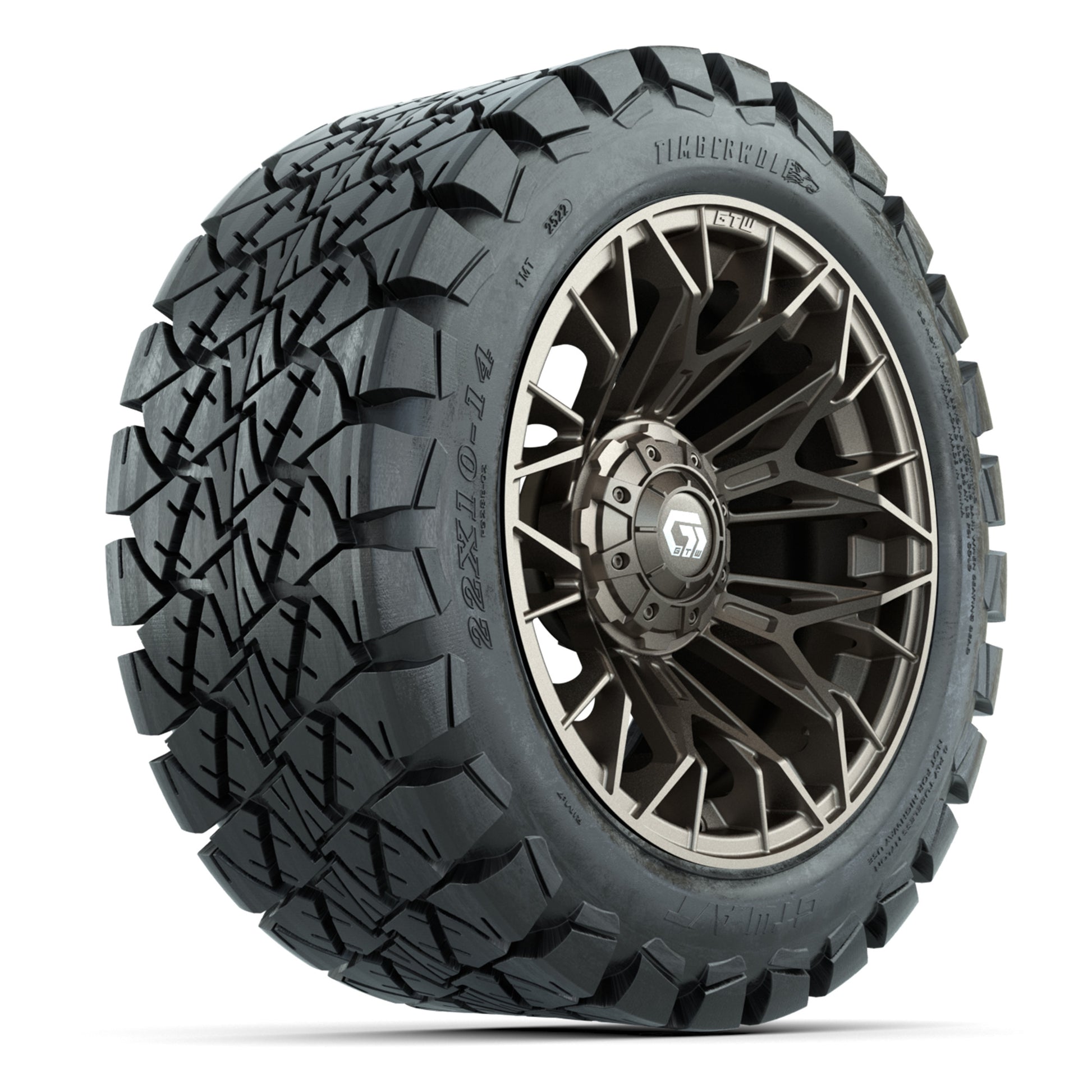 GTW Stellar Matte Bronze 14 in Wheels with 22X10-14 Timberwolf All-Terrain Tires – Full Set