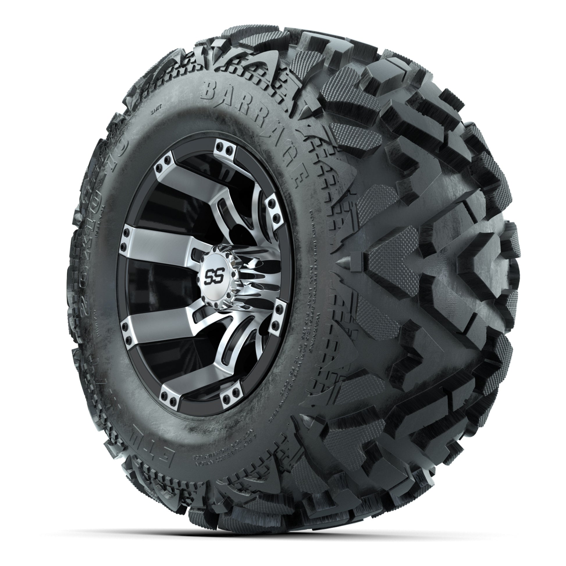 GTW Tempest Black/Machined 10 in Wheels with 20x10-10 Barrage Mud Tires – Full Set
