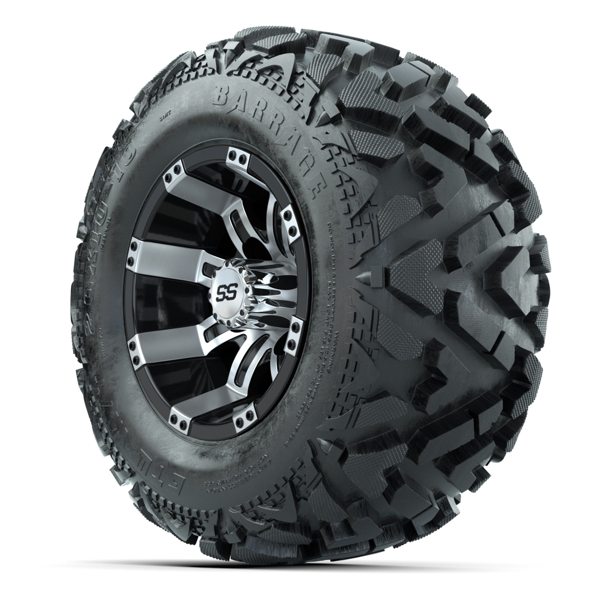 GTW Tempest Black/Machined 10 in Wheels with 20x10-10 Barrage Mud Tires – Full Set