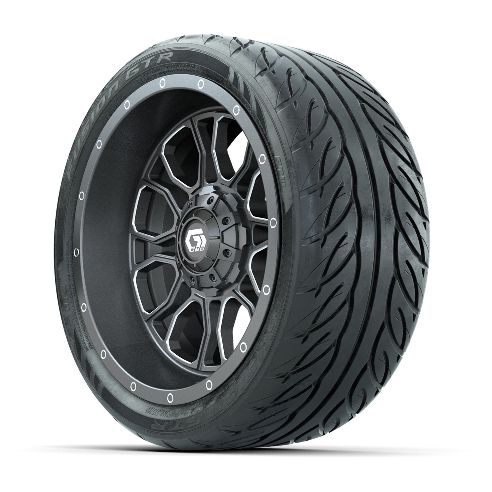 GTW Volt Gunmetal/Machined 14 in Wheels with 205/40-R14 Fusi - 3/4 view