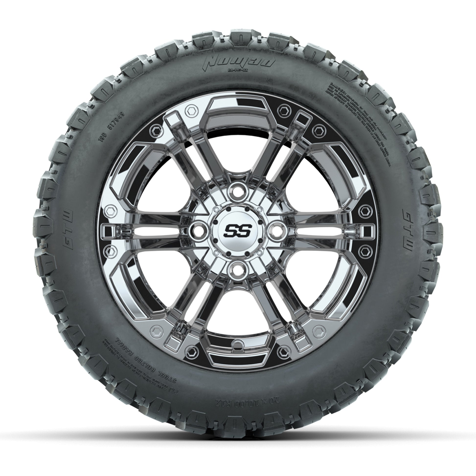 GTW® Specter Chrome 12 in Wheels with 20X10-12 Nomad Steel Belt Radial All-Terrain Tires – Full Set